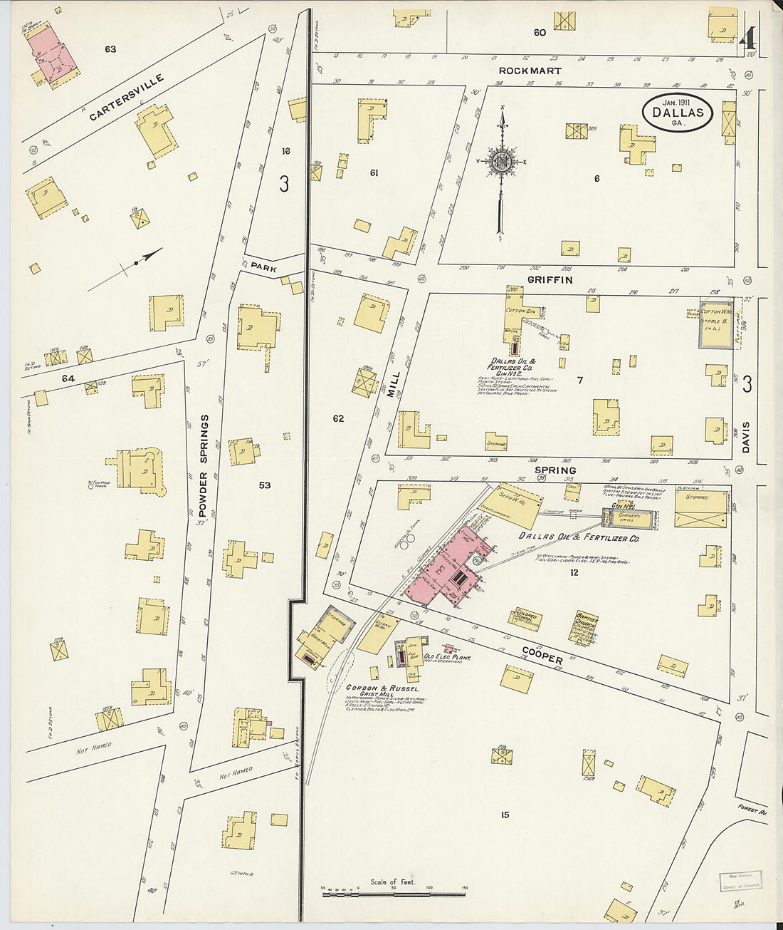 This old map of Dallas, Paulding County, Georgia was created by Sanborn Map Company in 1911