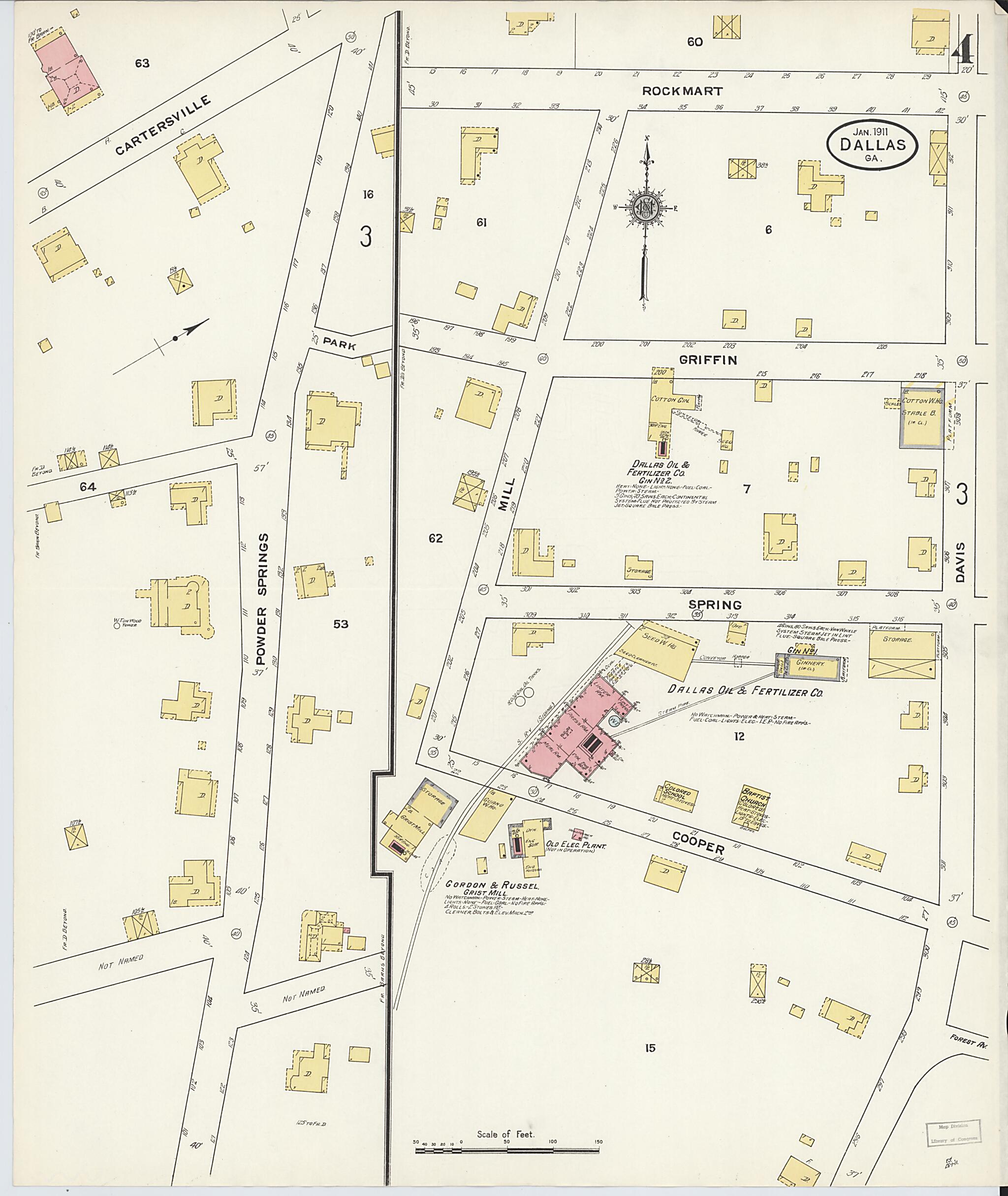 This old map of Dallas, Paulding County, Georgia was created by Sanborn Map Company in 1911