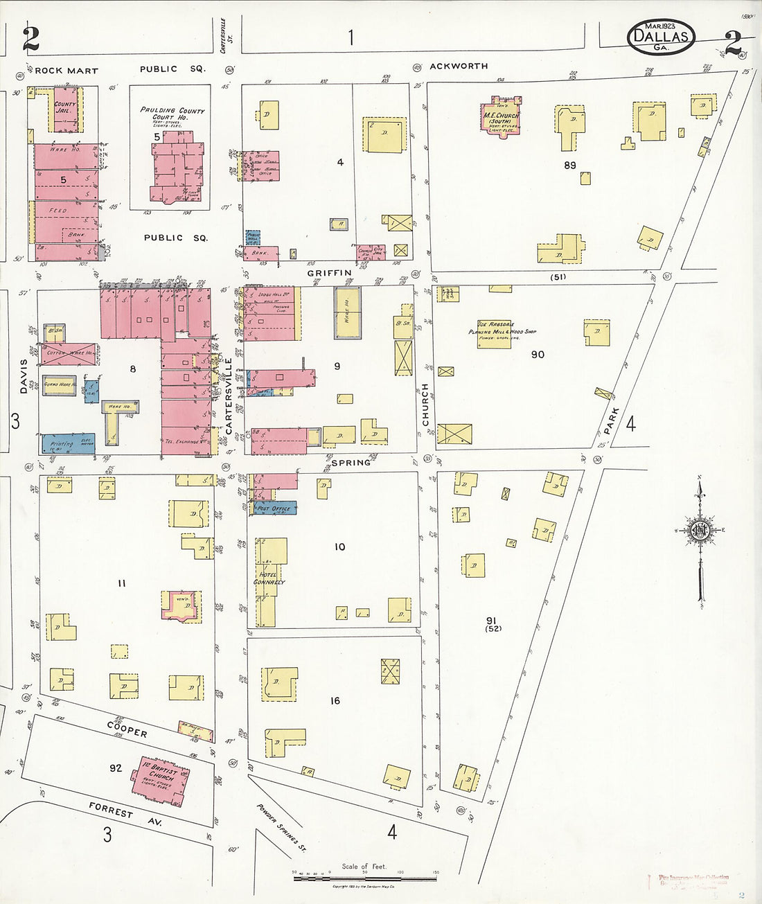 This old map of Dallas, Paulding County, Georgia was created by Sanborn Map Company in 1923