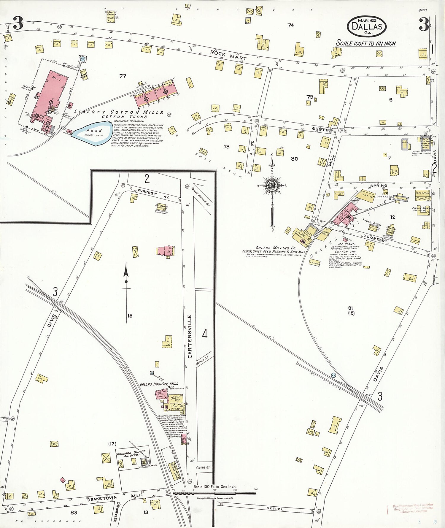 This old map of Dallas, Paulding County, Georgia was created by Sanborn Map Company in 1923