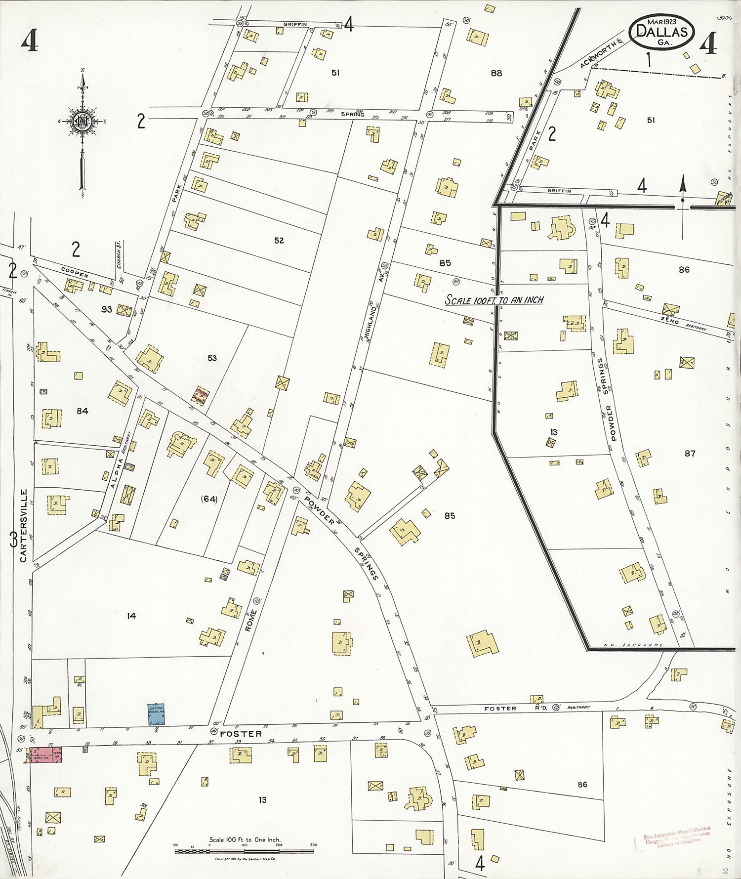 This old map of Dallas, Paulding County, Georgia was created by Sanborn Map Company in 1923