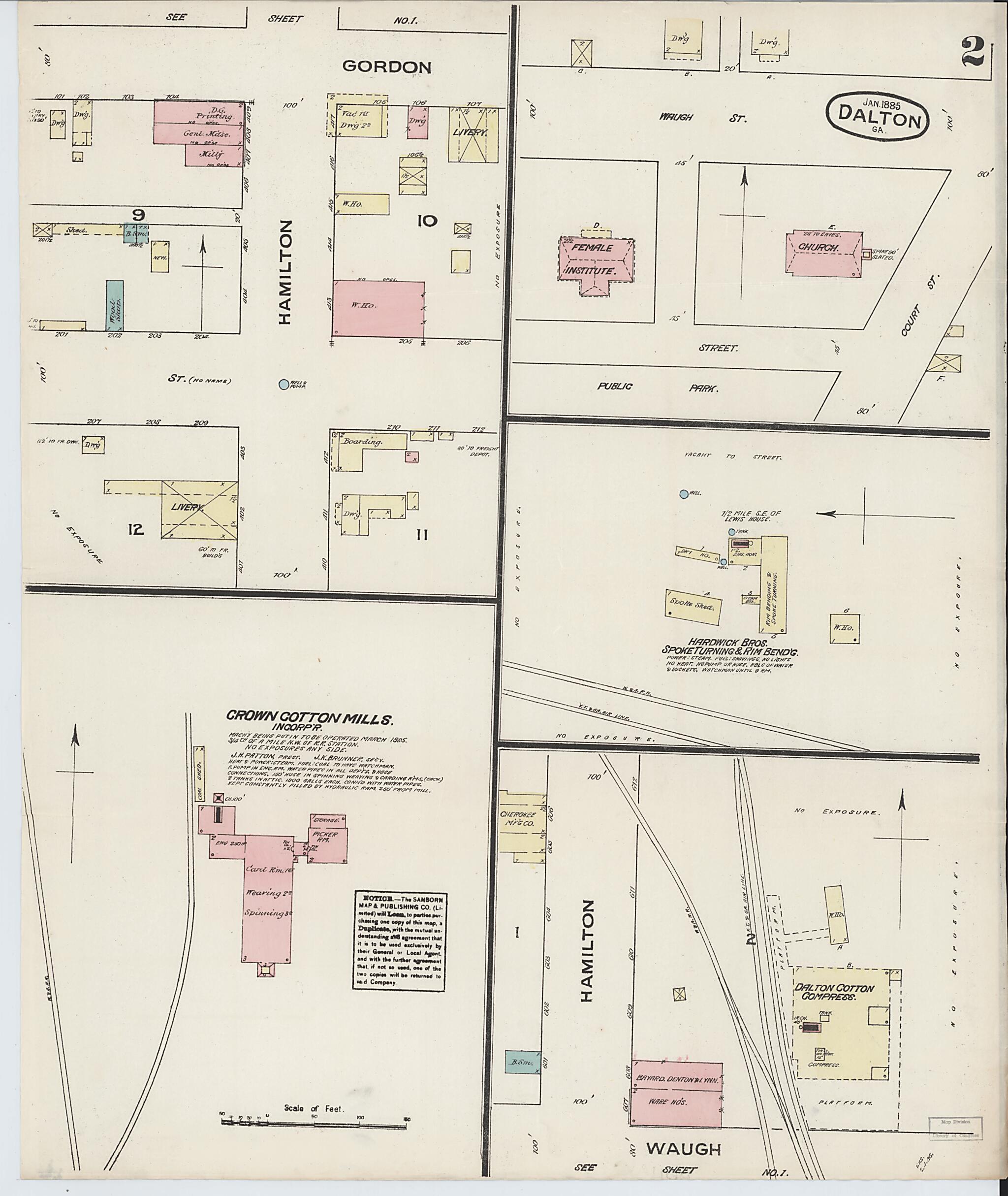 This old map of Dalton, Whitfield County, Georgia was created by Sanborn Map Company in 1885