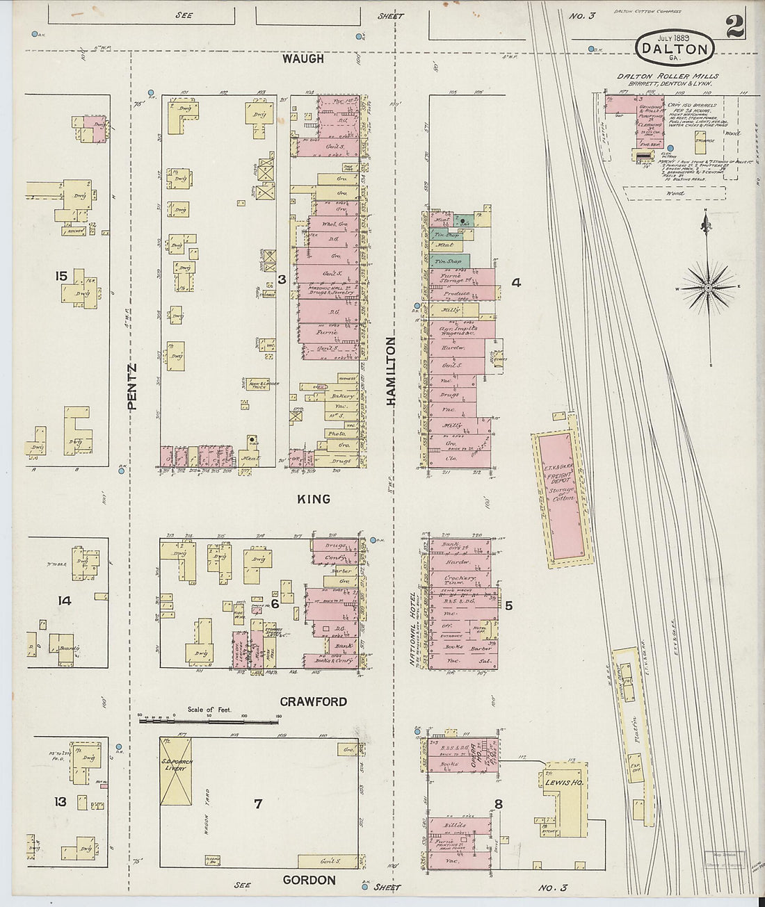 This old map of Dalton, Whitfield County, Georgia was created by Sanborn Map Company in 1889