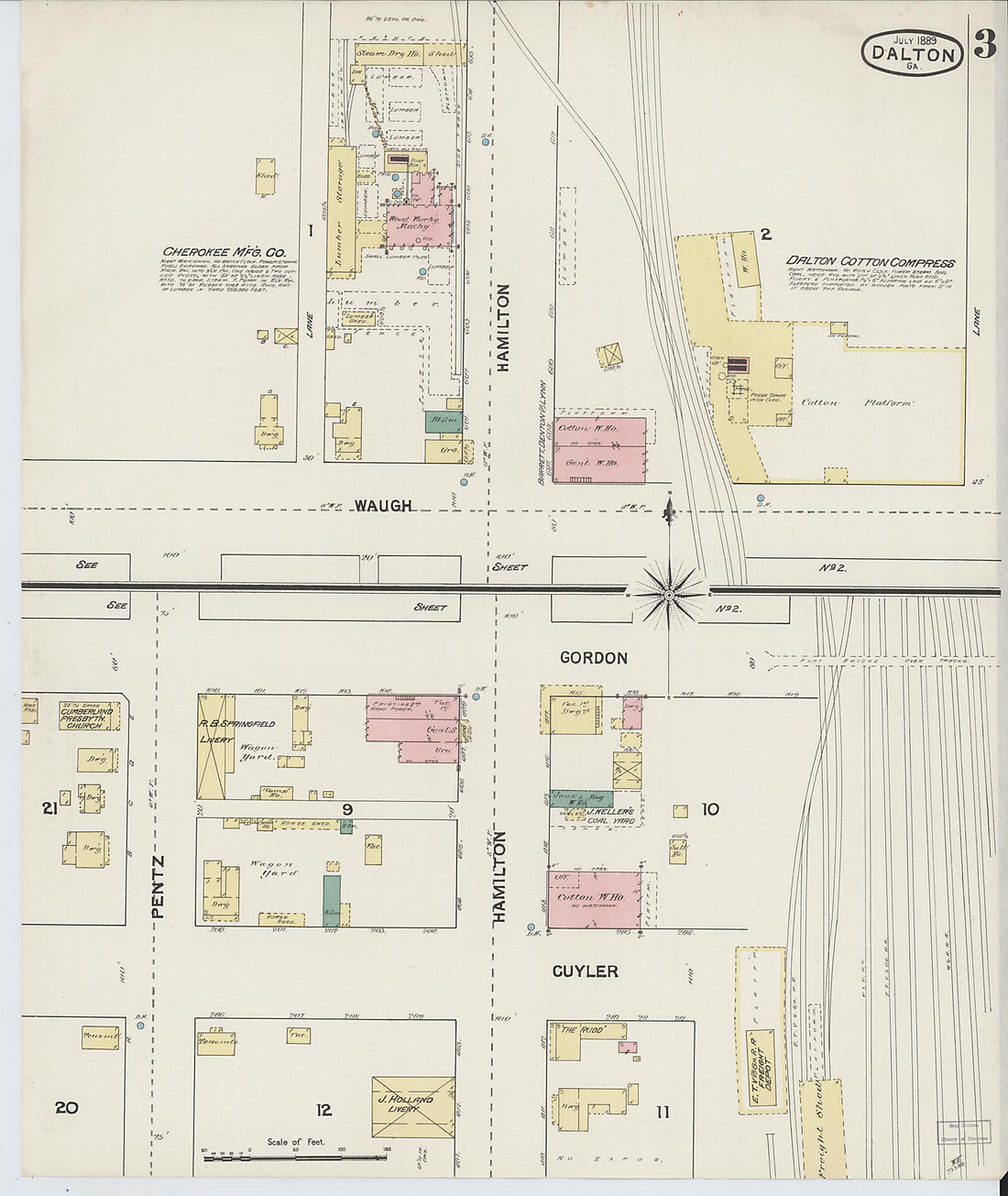 This old map of Dalton, Whitfield County, Georgia was created by Sanborn Map Company in 1889