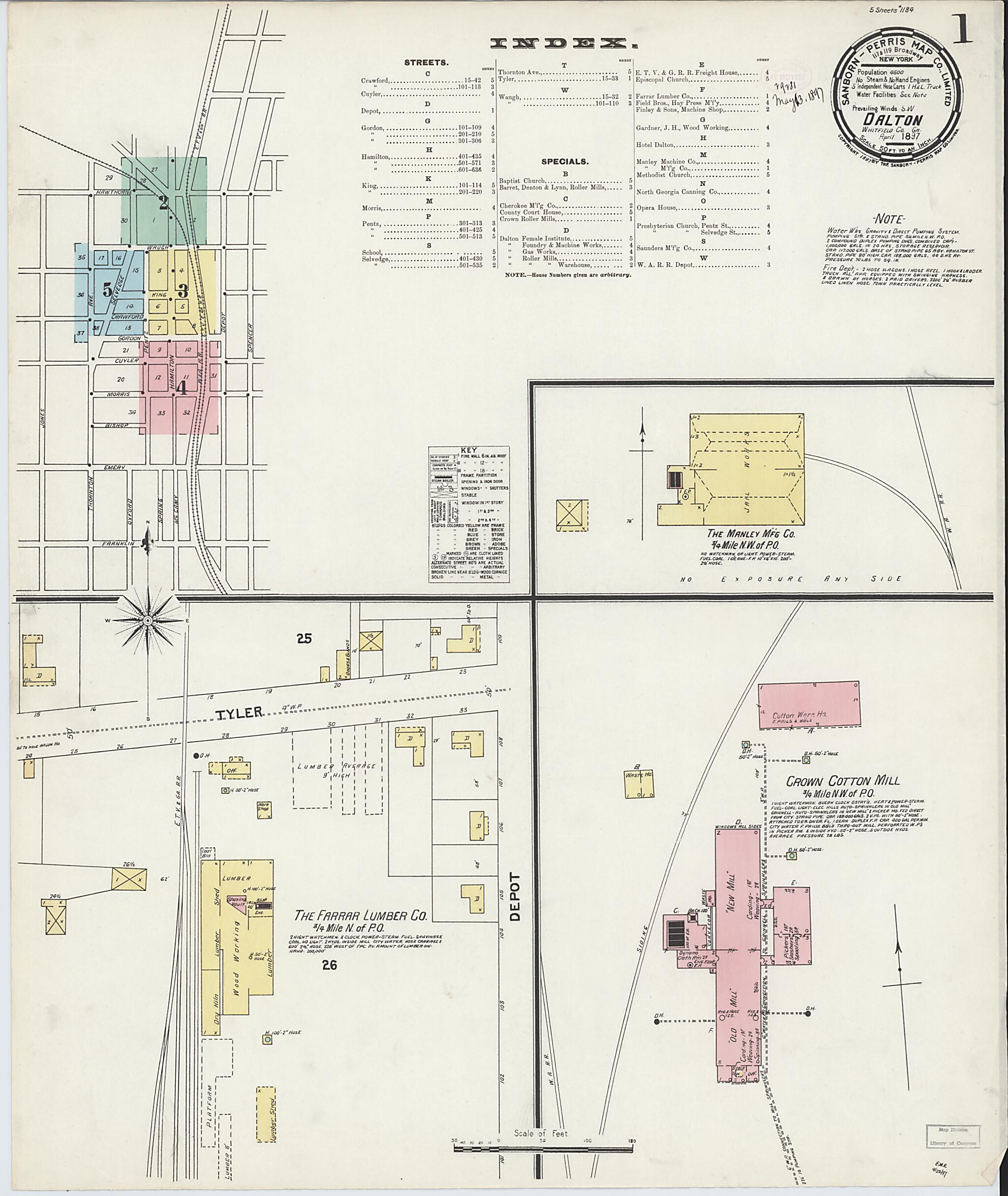 This old map of Dalton, Whitfield County, Georgia was created by Sanborn Map Company in 1897