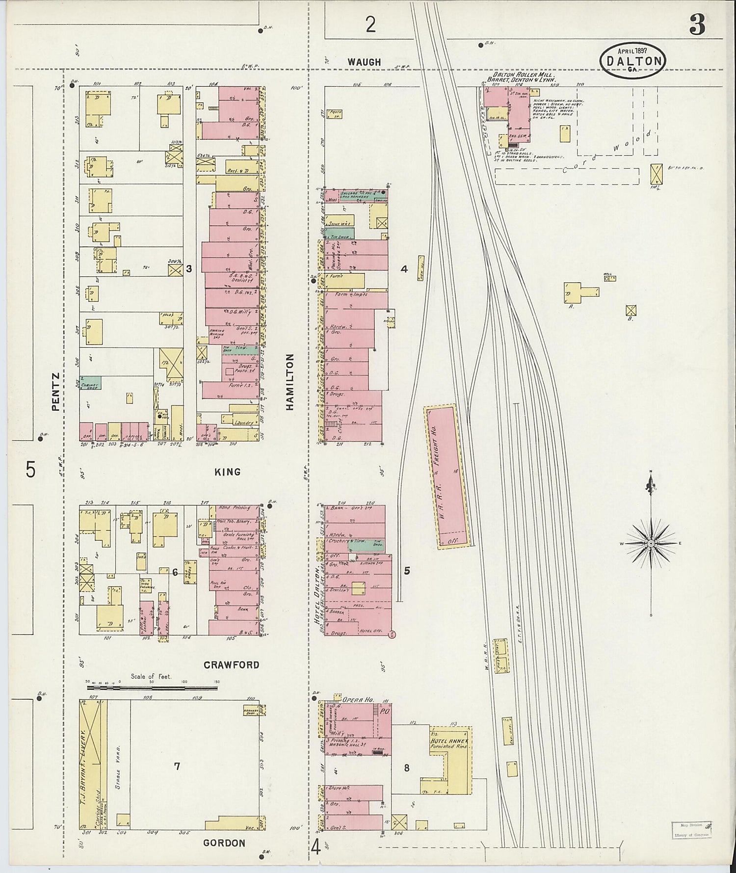 This old map of Dalton, Whitfield County, Georgia was created by Sanborn Map Company in 1897