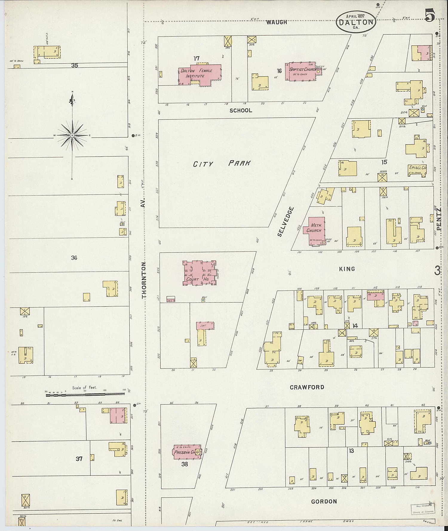 This old map of Dalton, Whitfield County, Georgia was created by Sanborn Map Company in 1897