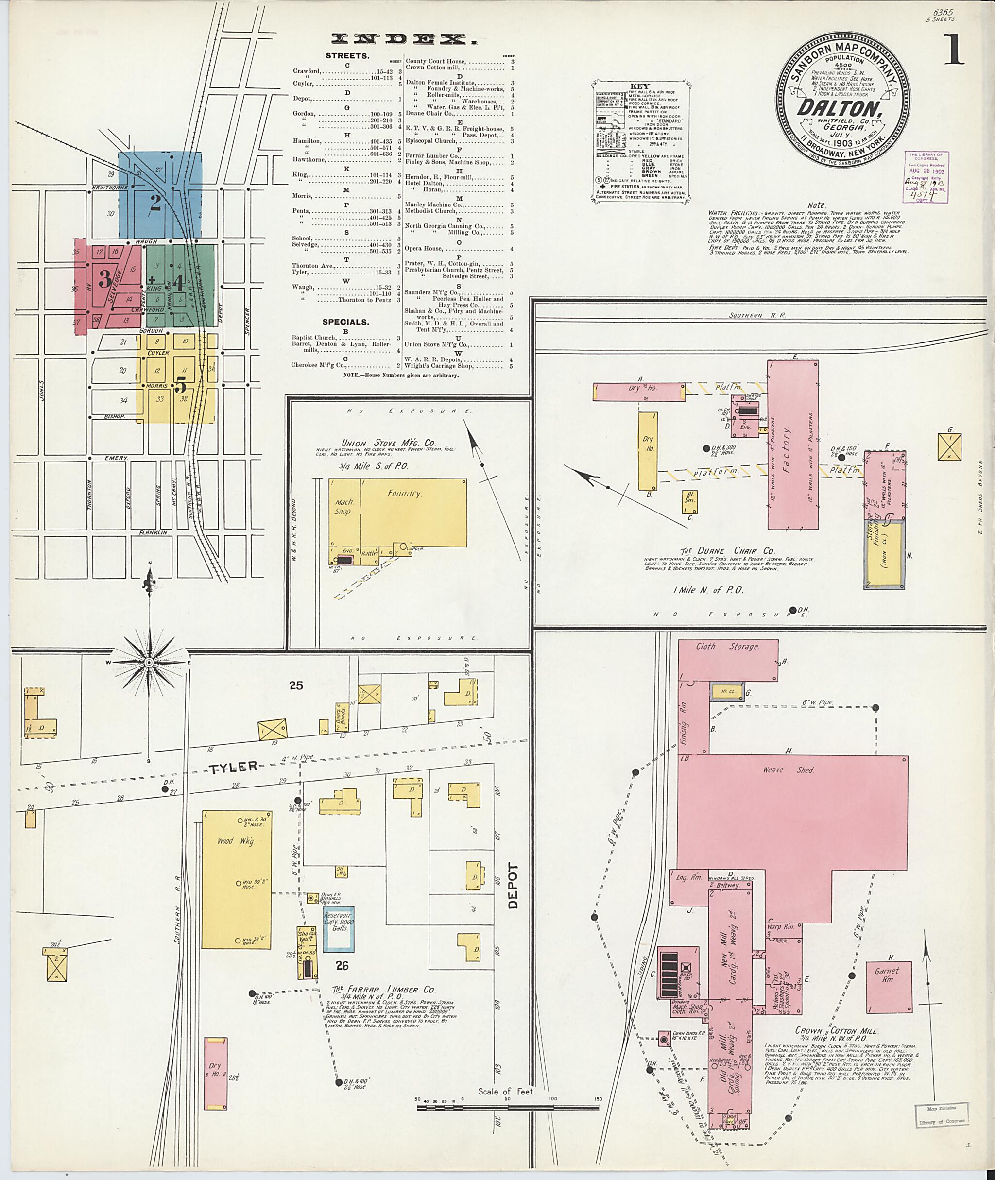 This old map of Dalton, Whitfield County, Georgia was created by Sanborn Map Company in 1903