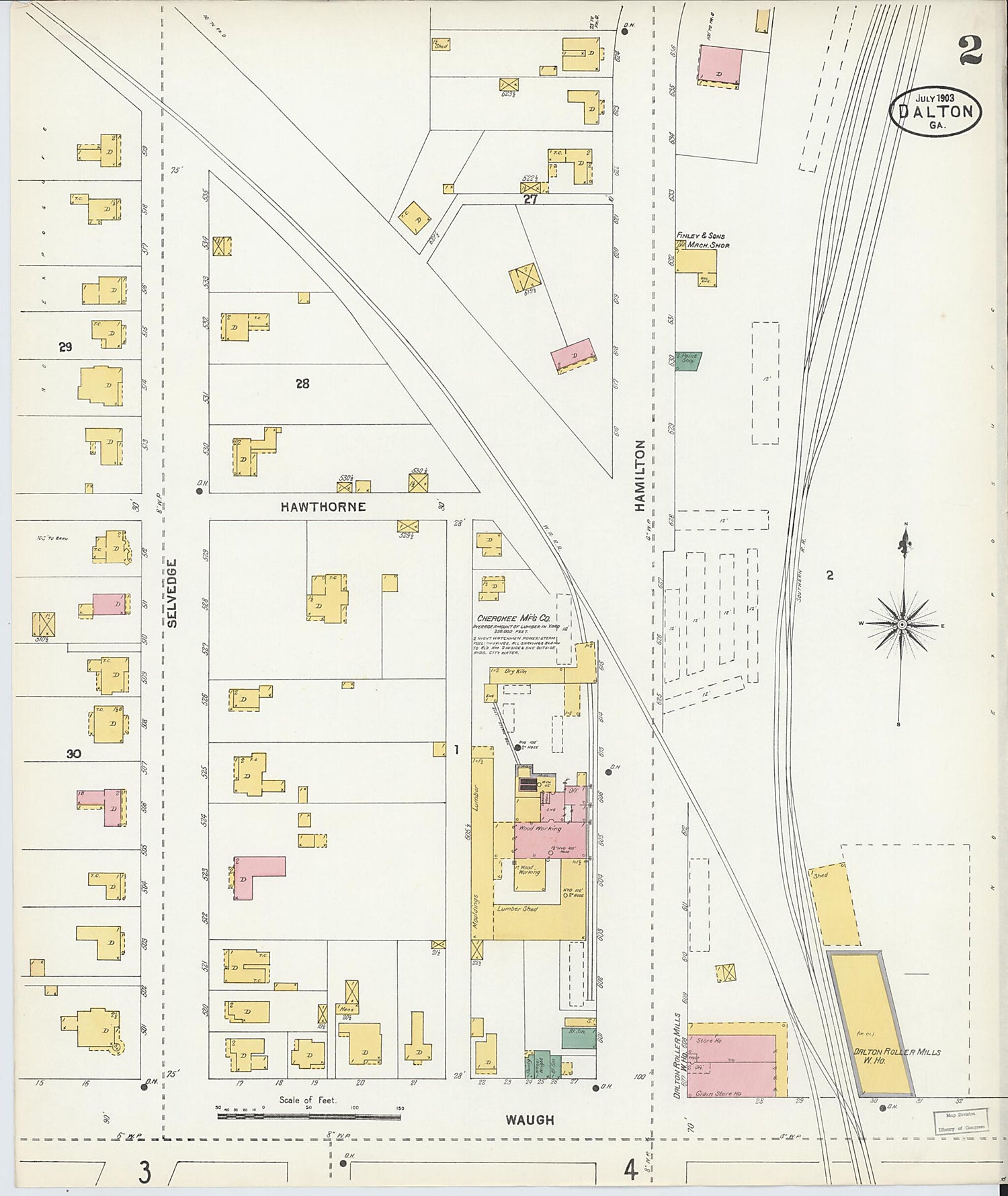 This old map of Dalton, Whitfield County, Georgia was created by Sanborn Map Company in 1903