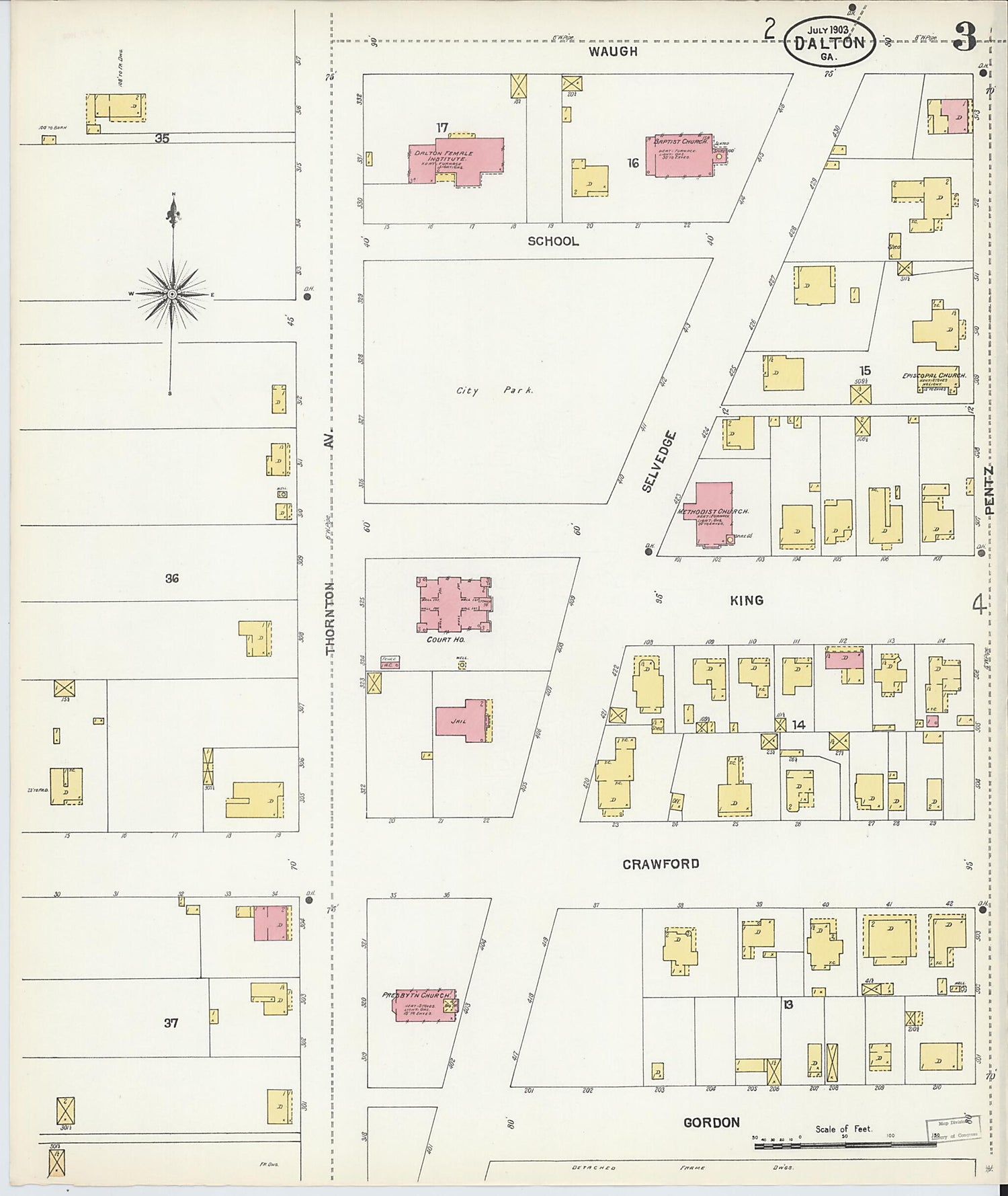 This old map of Dalton, Whitfield County, Georgia was created by Sanborn Map Company in 1903