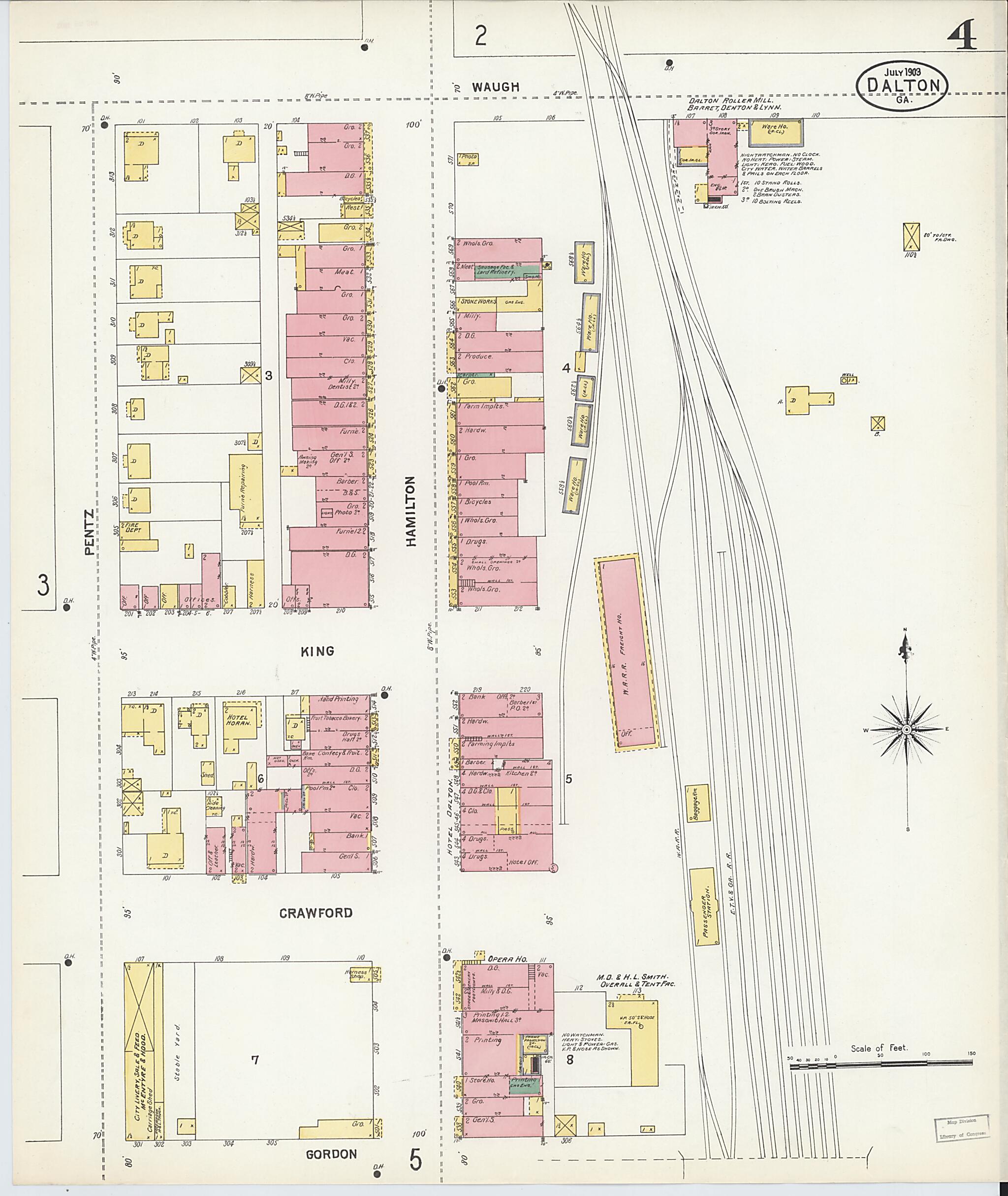 This old map of Dalton, Whitfield County, Georgia was created by Sanborn Map Company in 1903