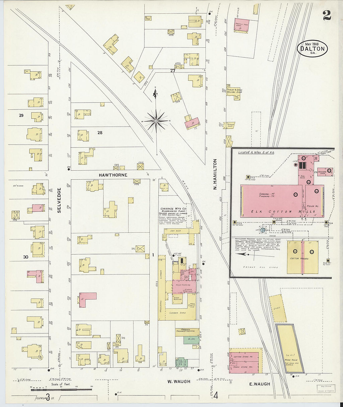 This old map of Dalton, Whitfield County, Georgia was created by Sanborn Map Company in 1908