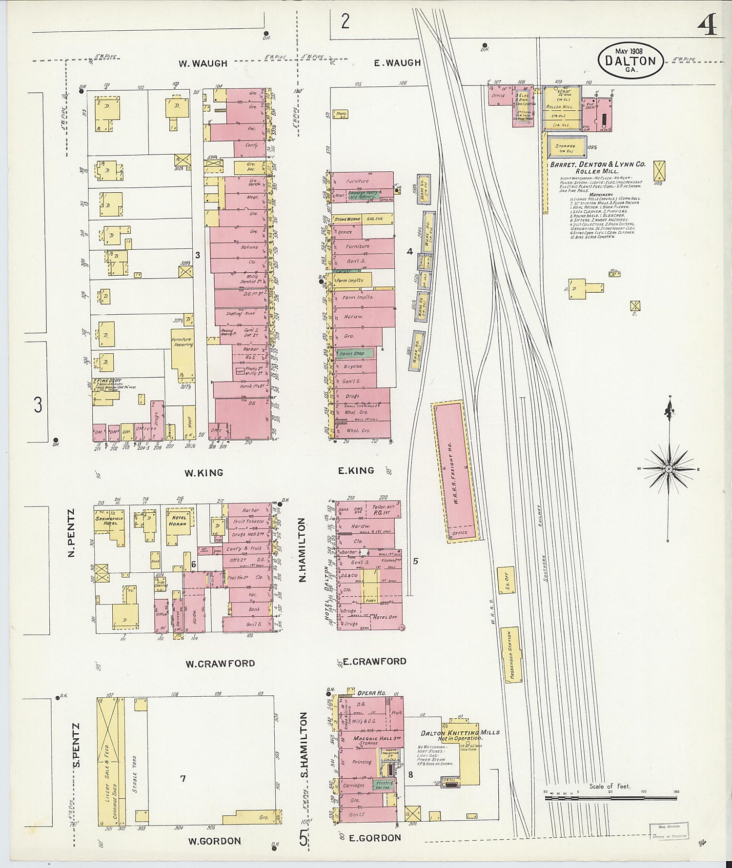 This old map of Dalton, Whitfield County, Georgia was created by Sanborn Map Company in 1908