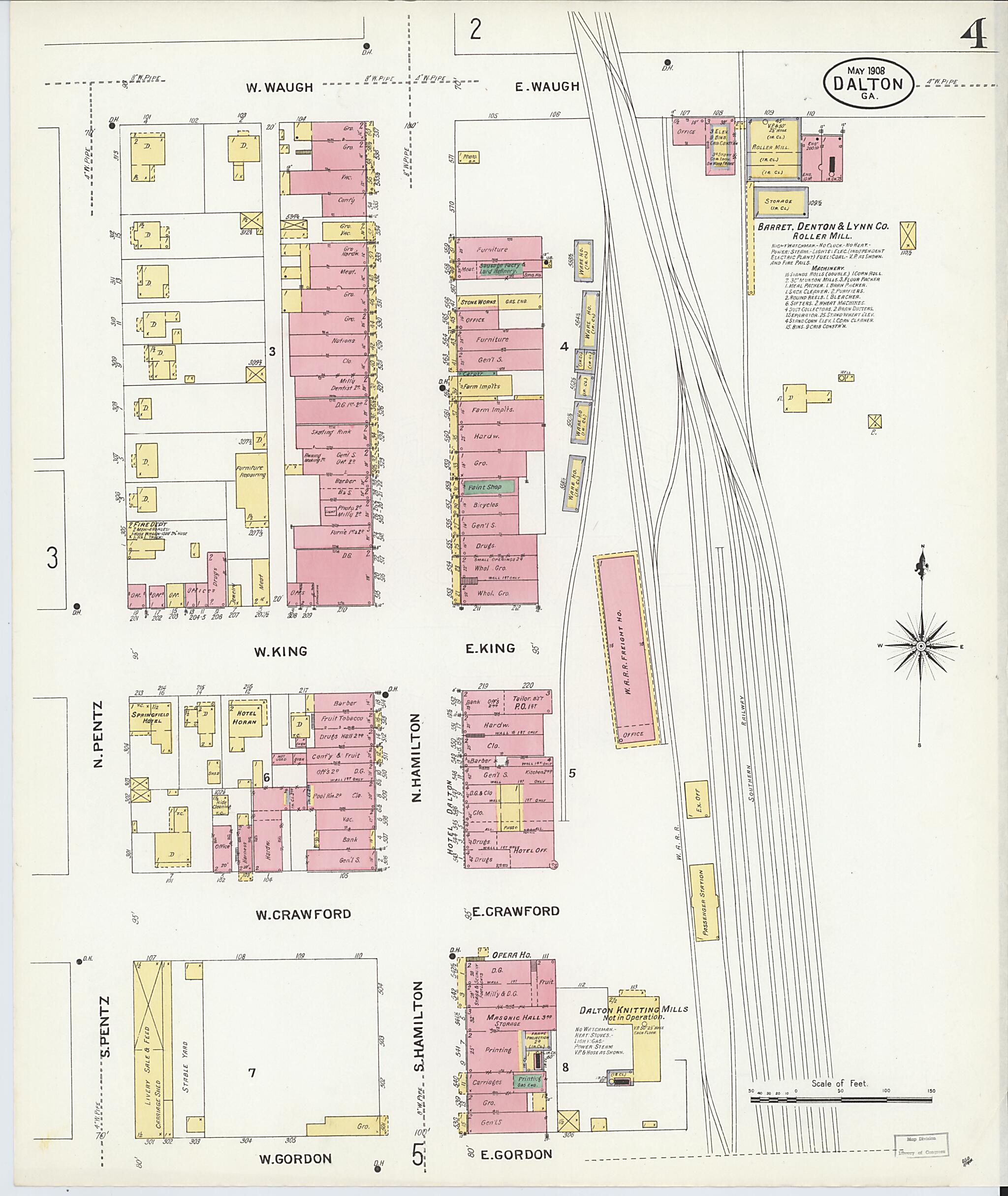 This old map of Dalton, Whitfield County, Georgia was created by Sanborn Map Company in 1908