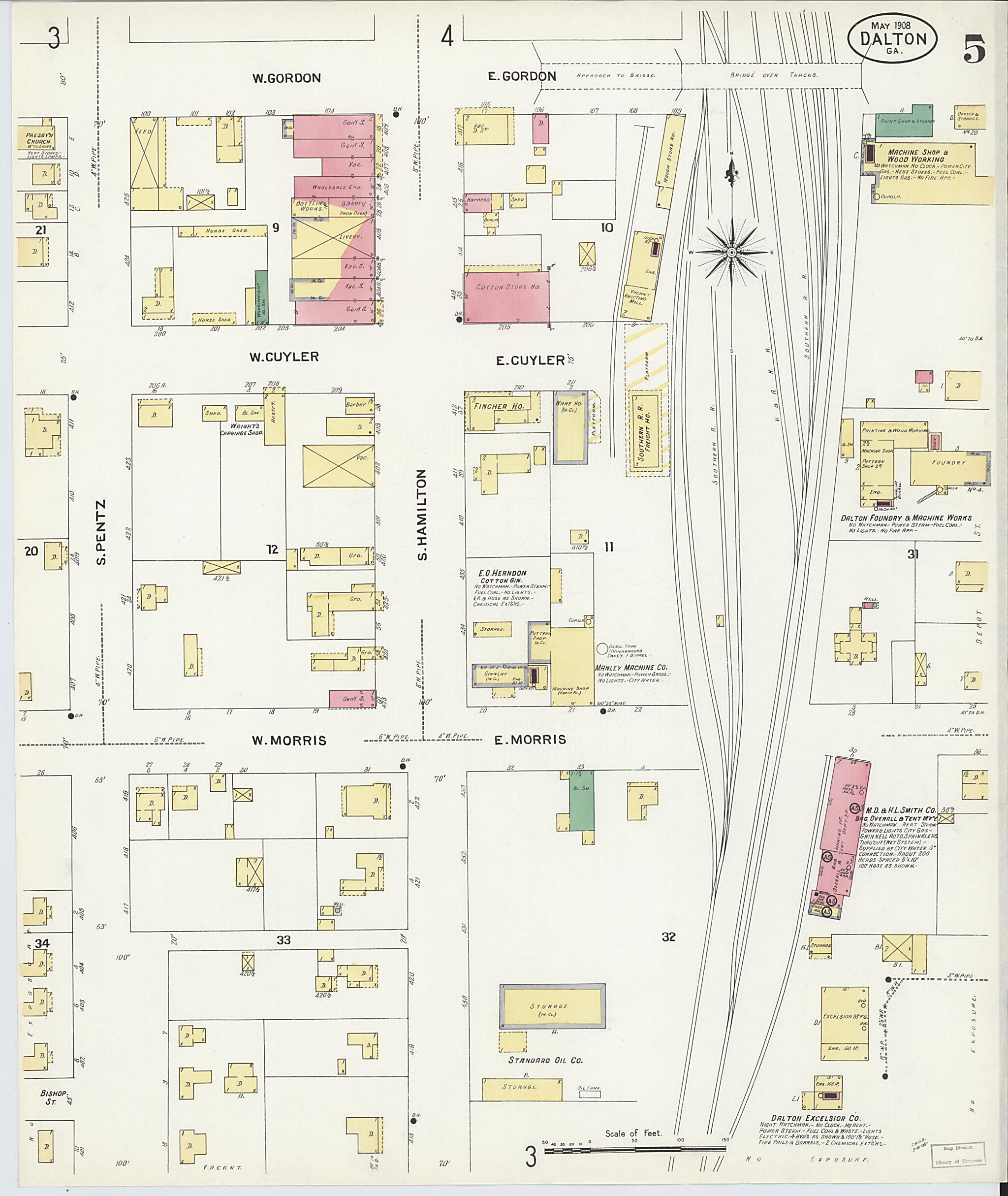 This old map of Dalton, Whitfield County, Georgia was created by Sanborn Map Company in 1908