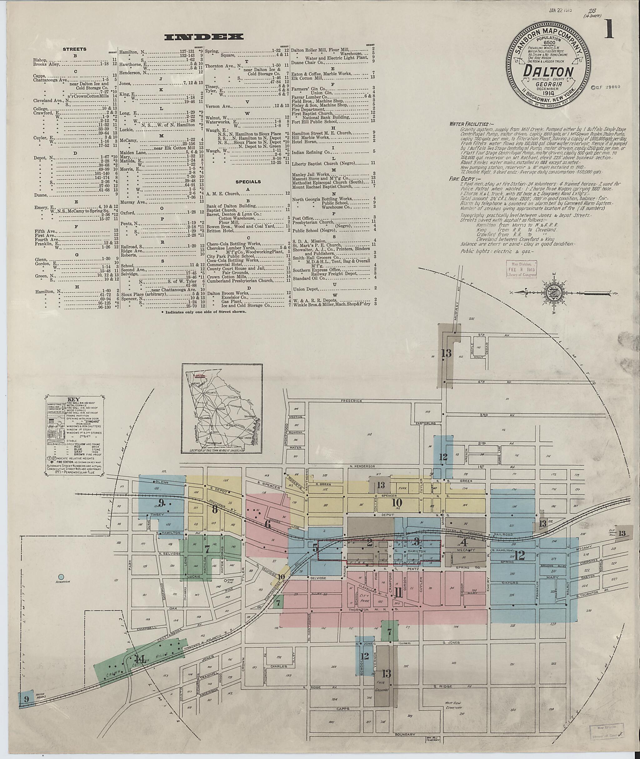 This old map of Dalton, Whitfield County, Georgia was created by Sanborn Map Company in 1914