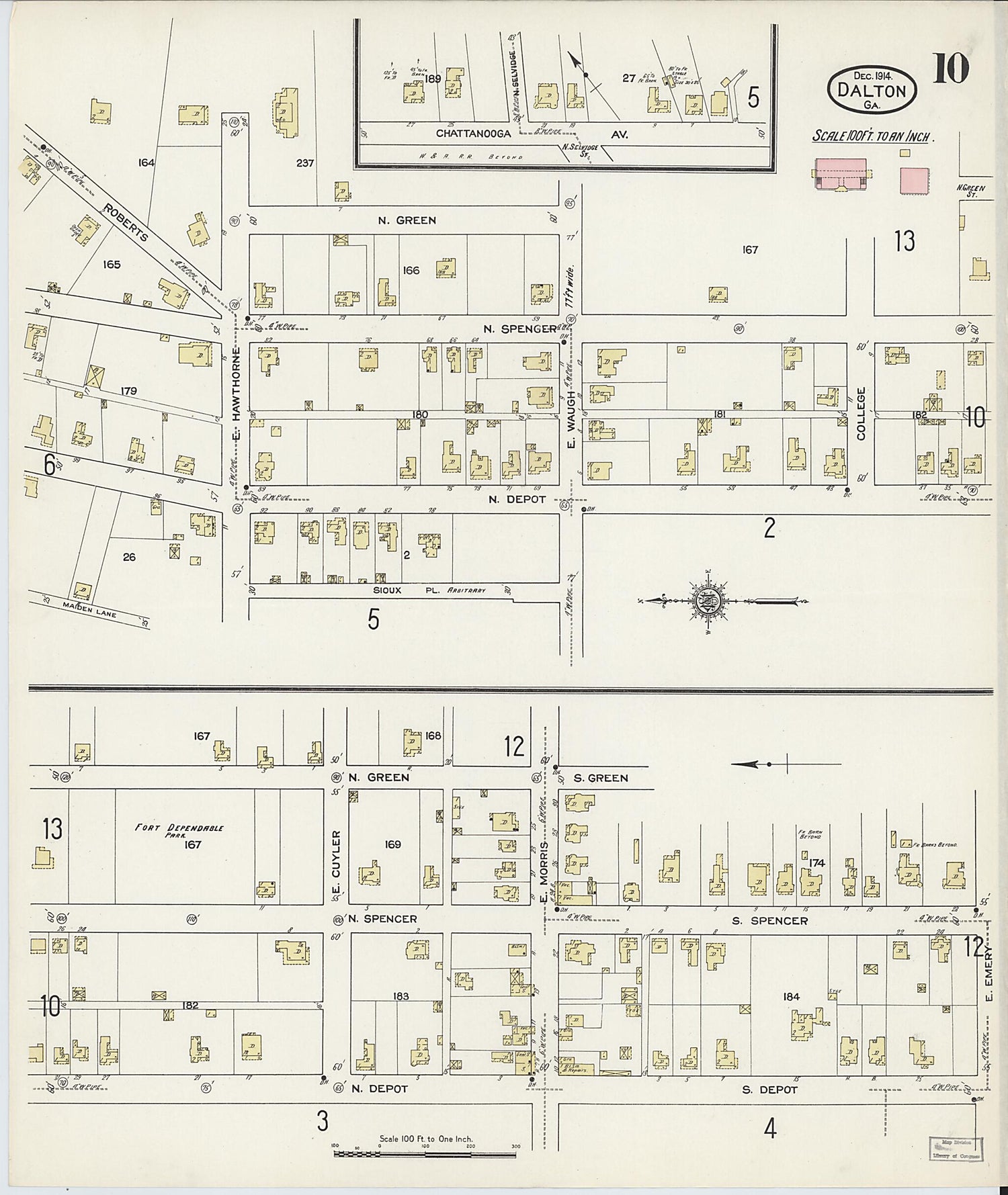 This old map of Dalton, Whitfield County, Georgia was created by Sanborn Map Company in 1914