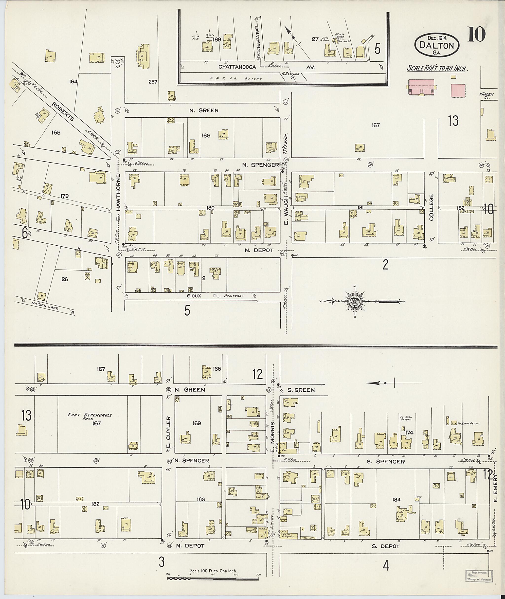 This old map of Dalton, Whitfield County, Georgia was created by Sanborn Map Company in 1914