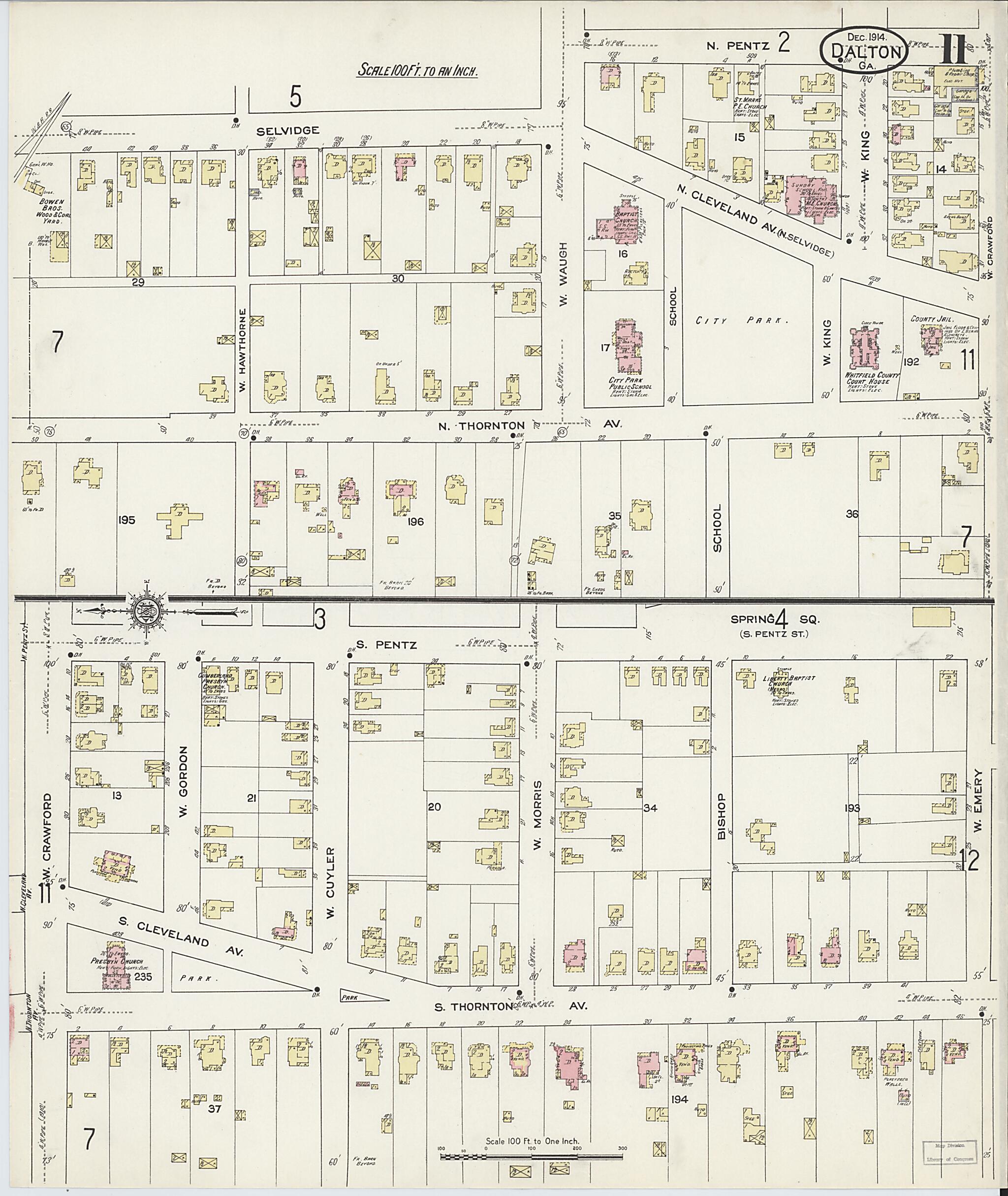 This old map of Dalton, Whitfield County, Georgia was created by Sanborn Map Company in 1914