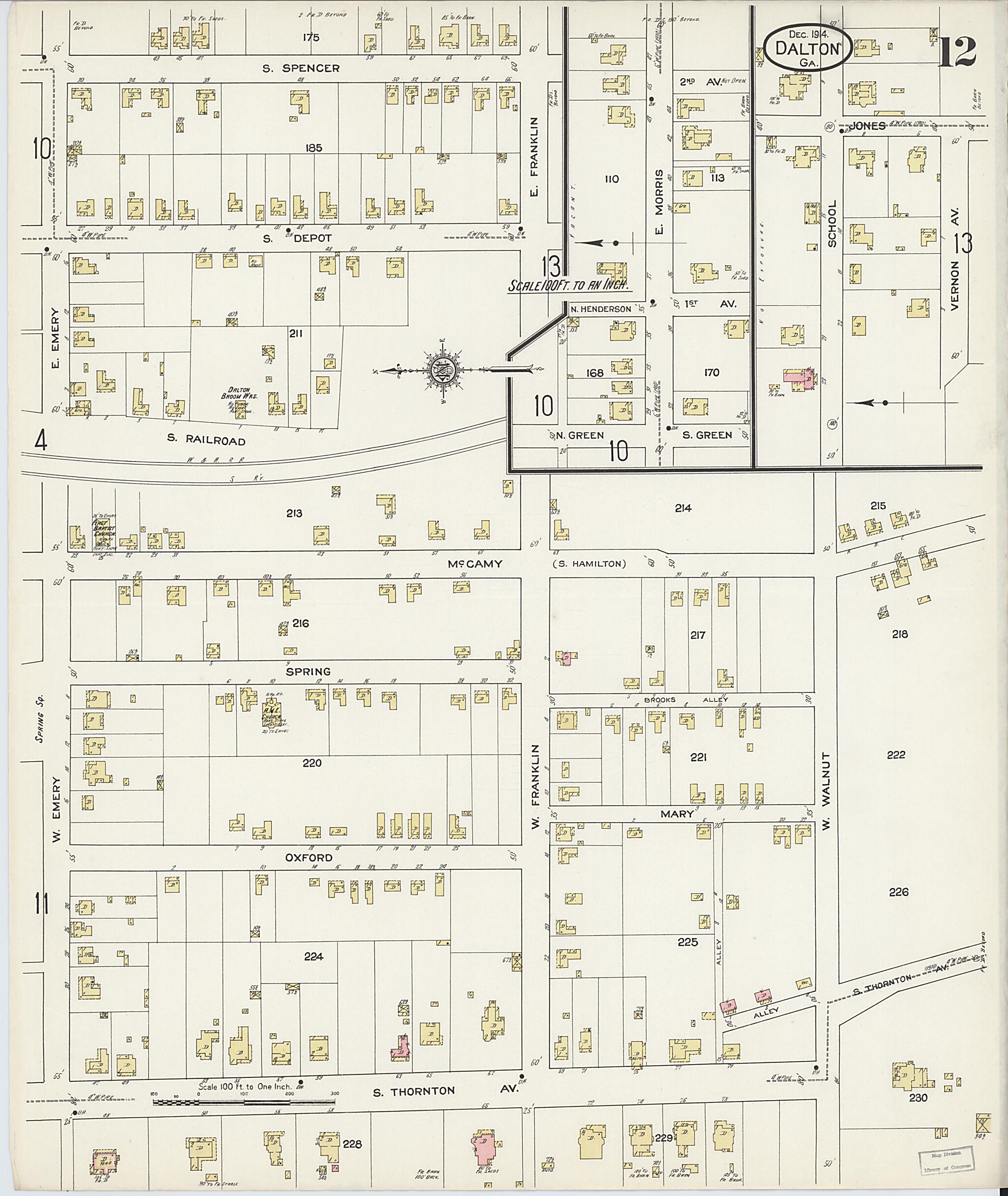 This old map of Dalton, Whitfield County, Georgia was created by Sanborn Map Company in 1914