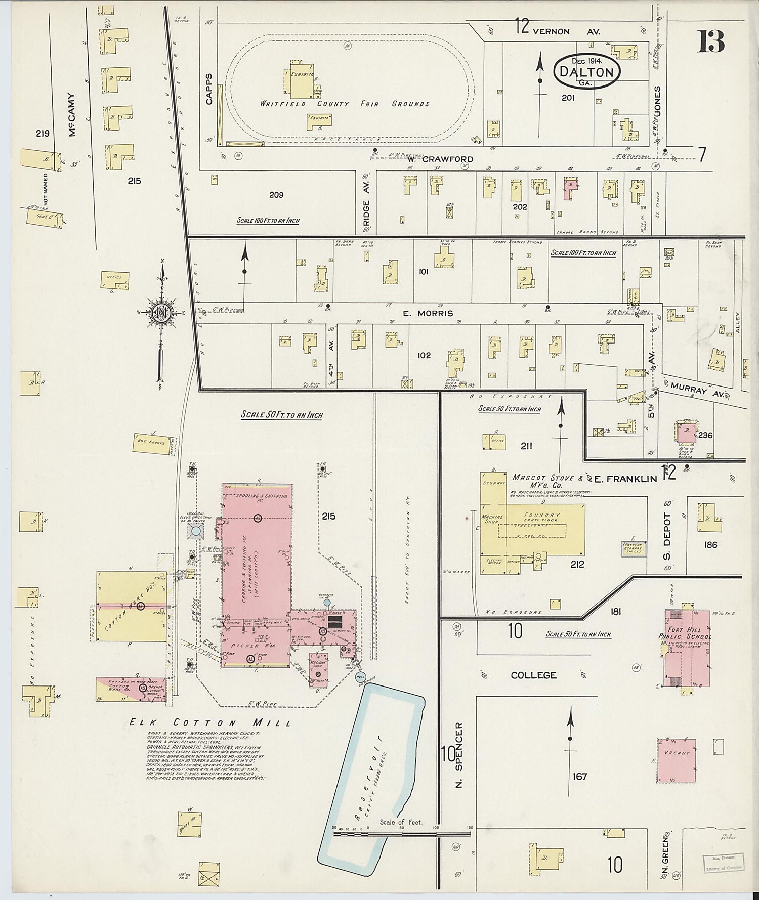 This old map of Dalton, Whitfield County, Georgia was created by Sanborn Map Company in 1914