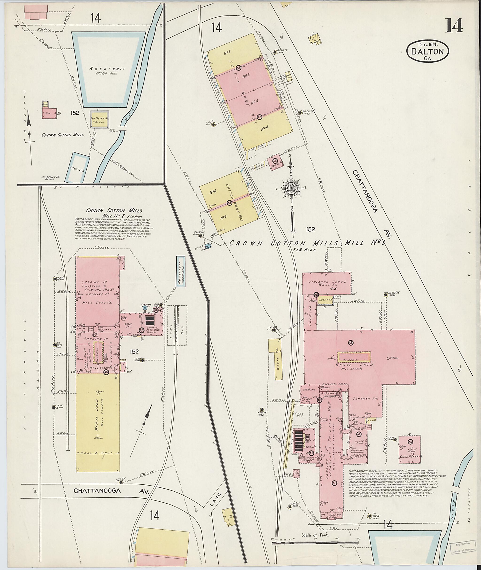 This old map of Dalton, Whitfield County, Georgia was created by Sanborn Map Company in 1914