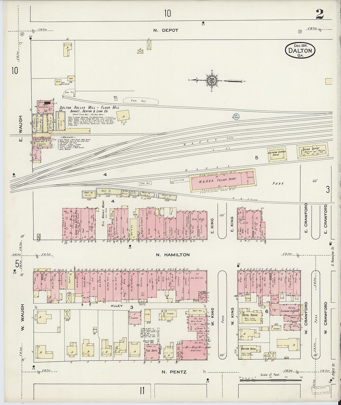 This old map of Dalton, Whitfield County, Georgia was created by Sanborn Map Company in 1914