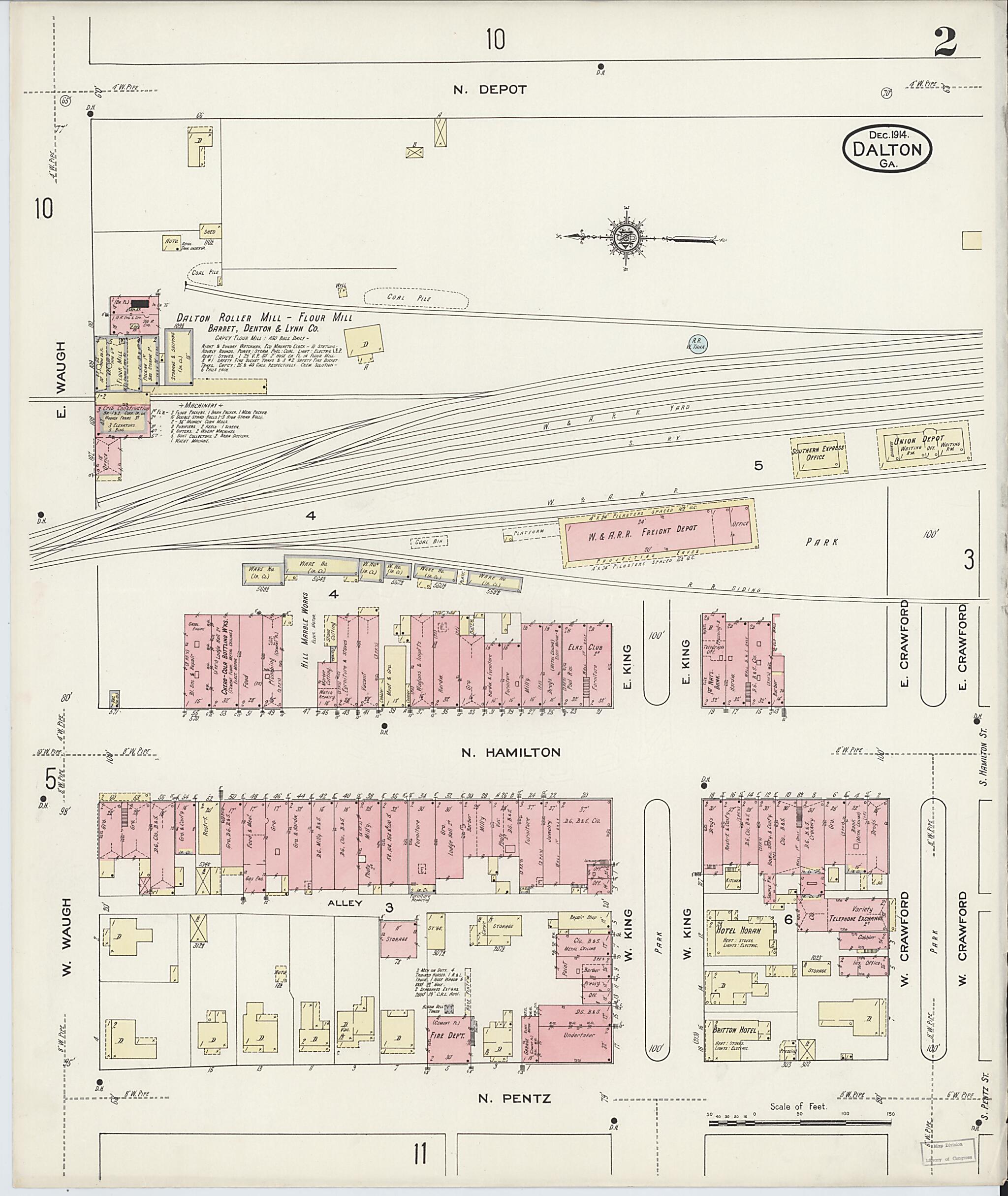 This old map of Dalton, Whitfield County, Georgia was created by Sanborn Map Company in 1914