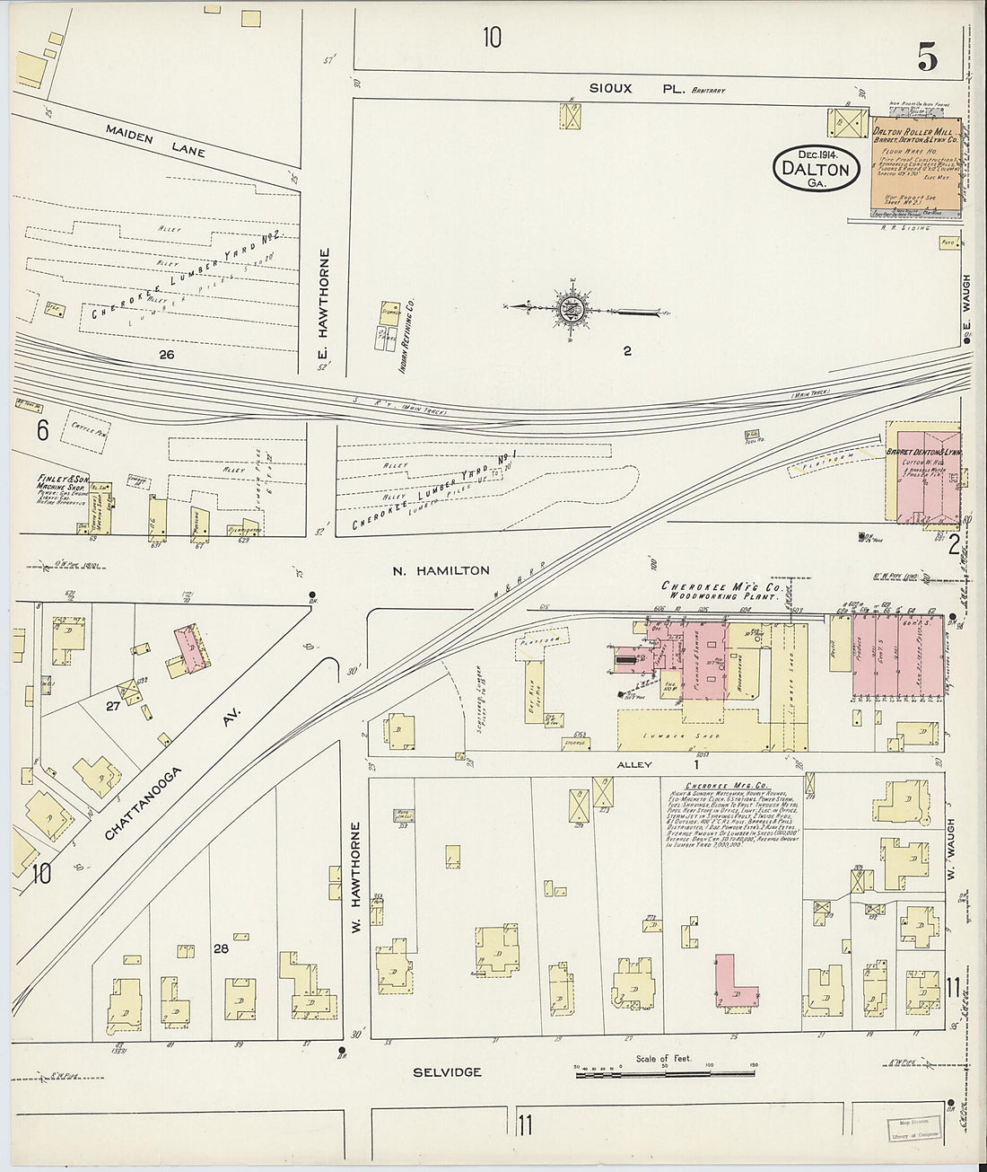 This old map of Dalton, Whitfield County, Georgia was created by Sanborn Map Company in 1914