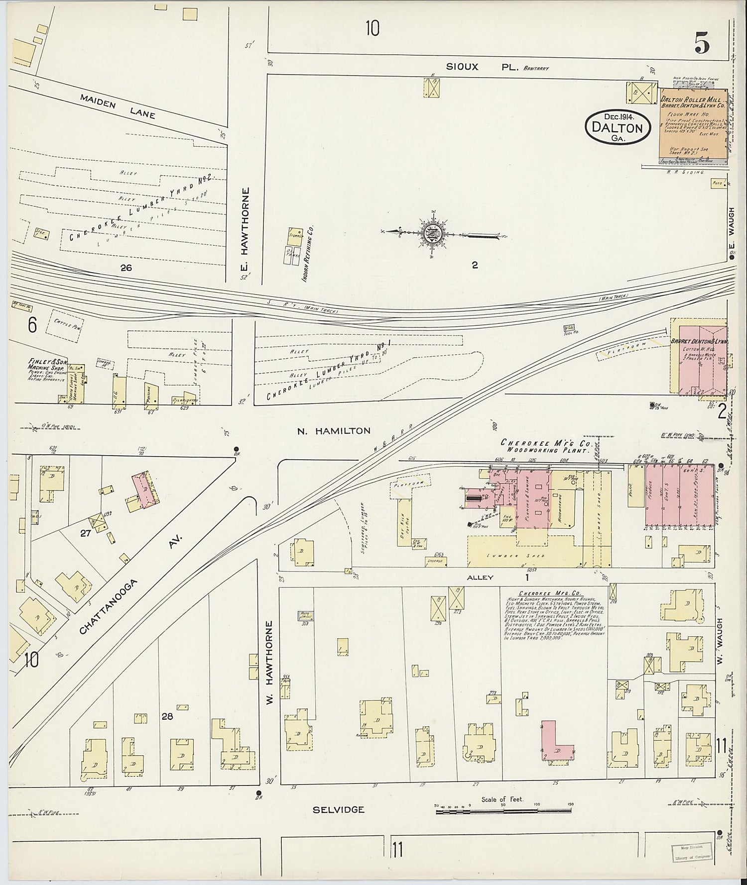 This old map of Dalton, Whitfield County, Georgia was created by Sanborn Map Company in 1914