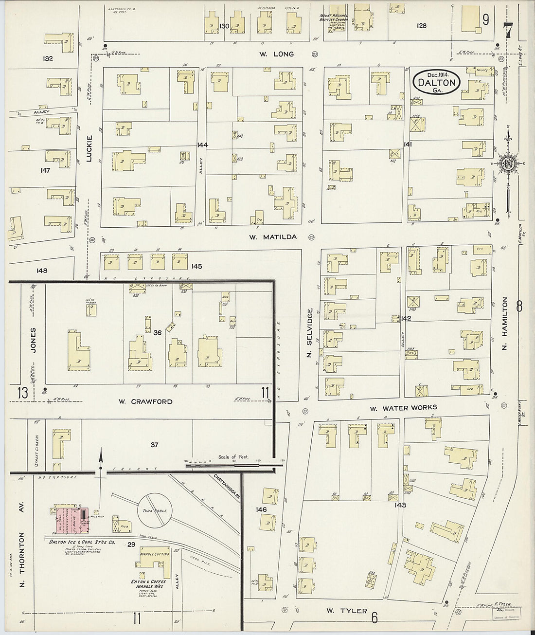 This old map of Dalton, Whitfield County, Georgia was created by Sanborn Map Company in 1914