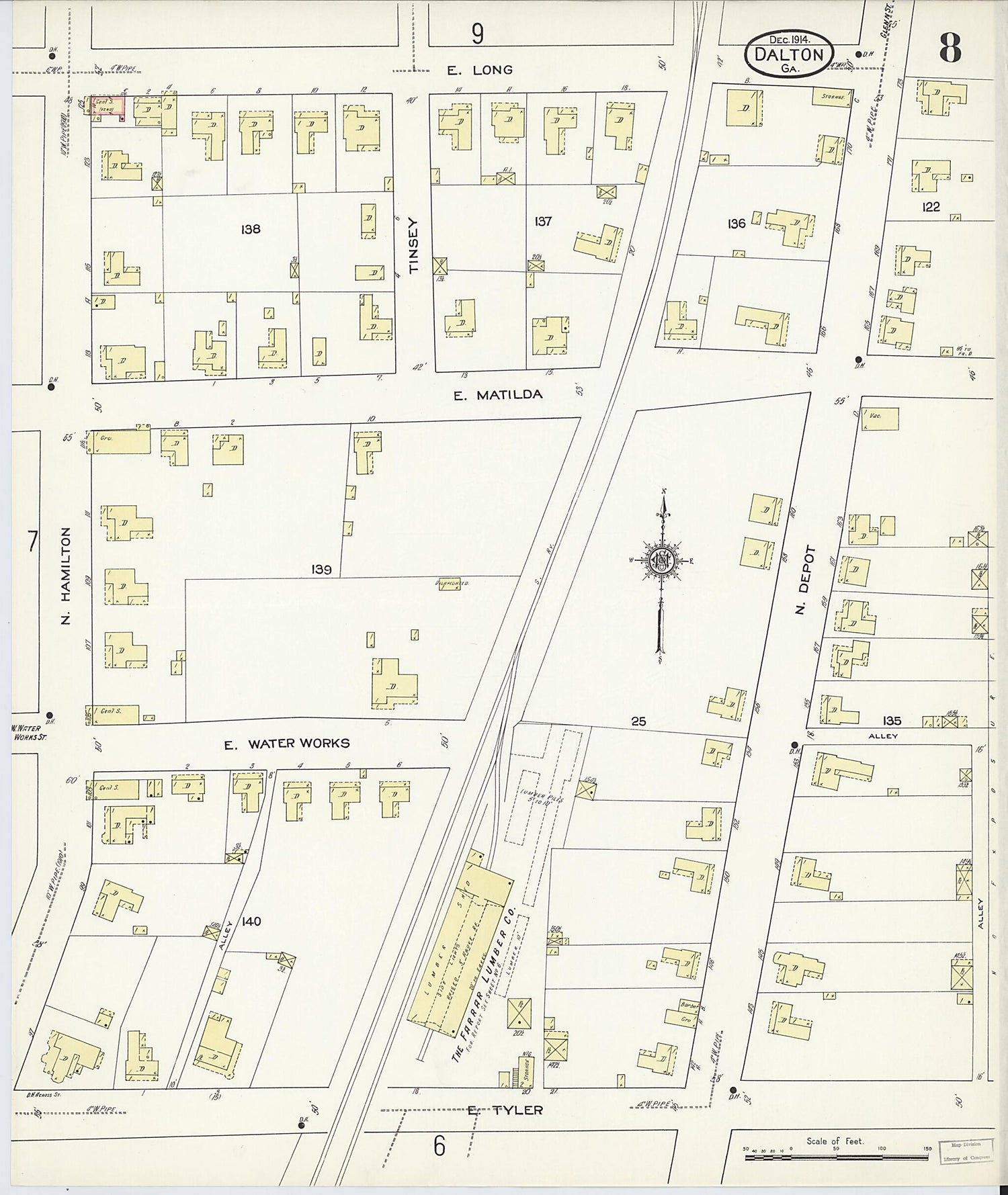 This old map of Dalton, Whitfield County, Georgia was created by Sanborn Map Company in 1914