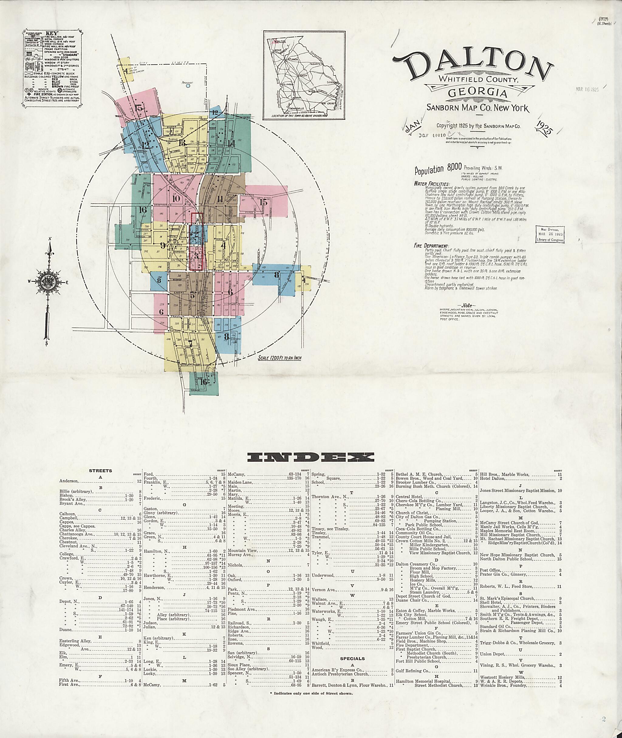 This old map of Dalton, Whitfield County, Georgia was created by Sanborn Map Company in 1925