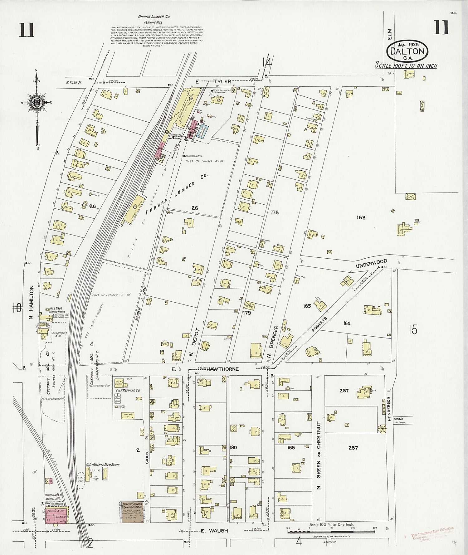 This old map of Dalton, Whitfield County, Georgia was created by Sanborn Map Company in 1925