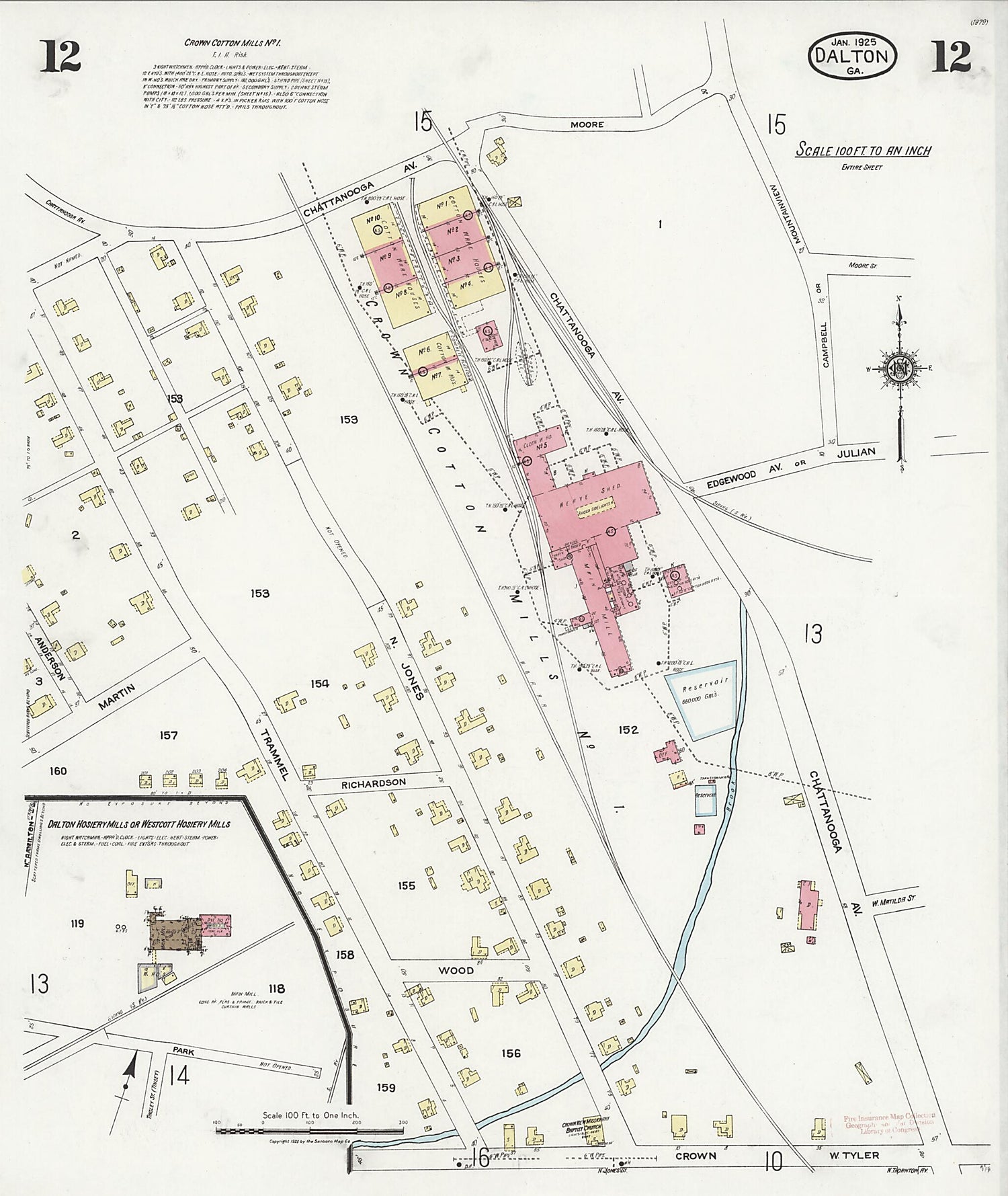 This old map of Dalton, Whitfield County, Georgia was created by Sanborn Map Company in 1925