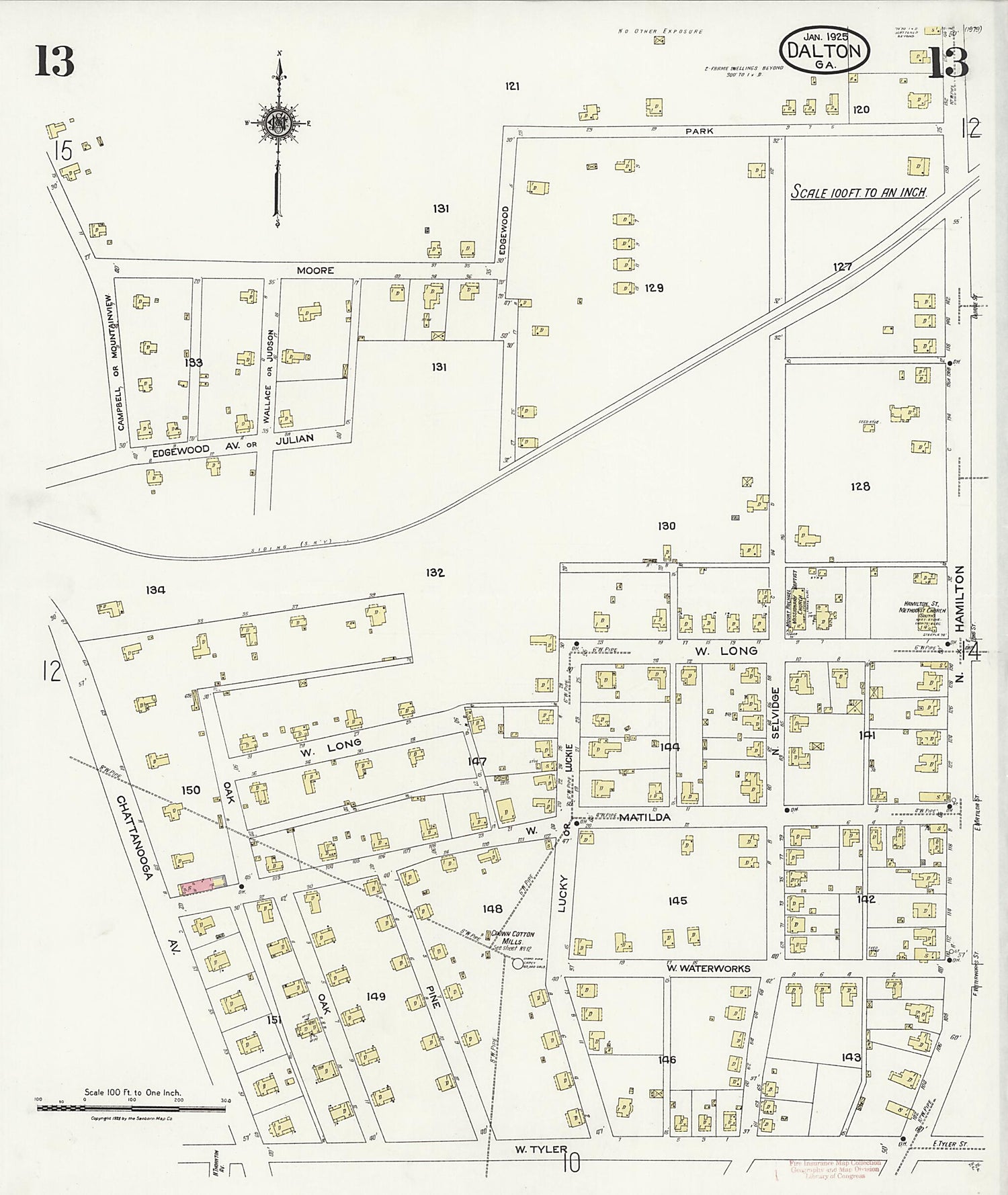 This old map of Dalton, Whitfield County, Georgia was created by Sanborn Map Company in 1925