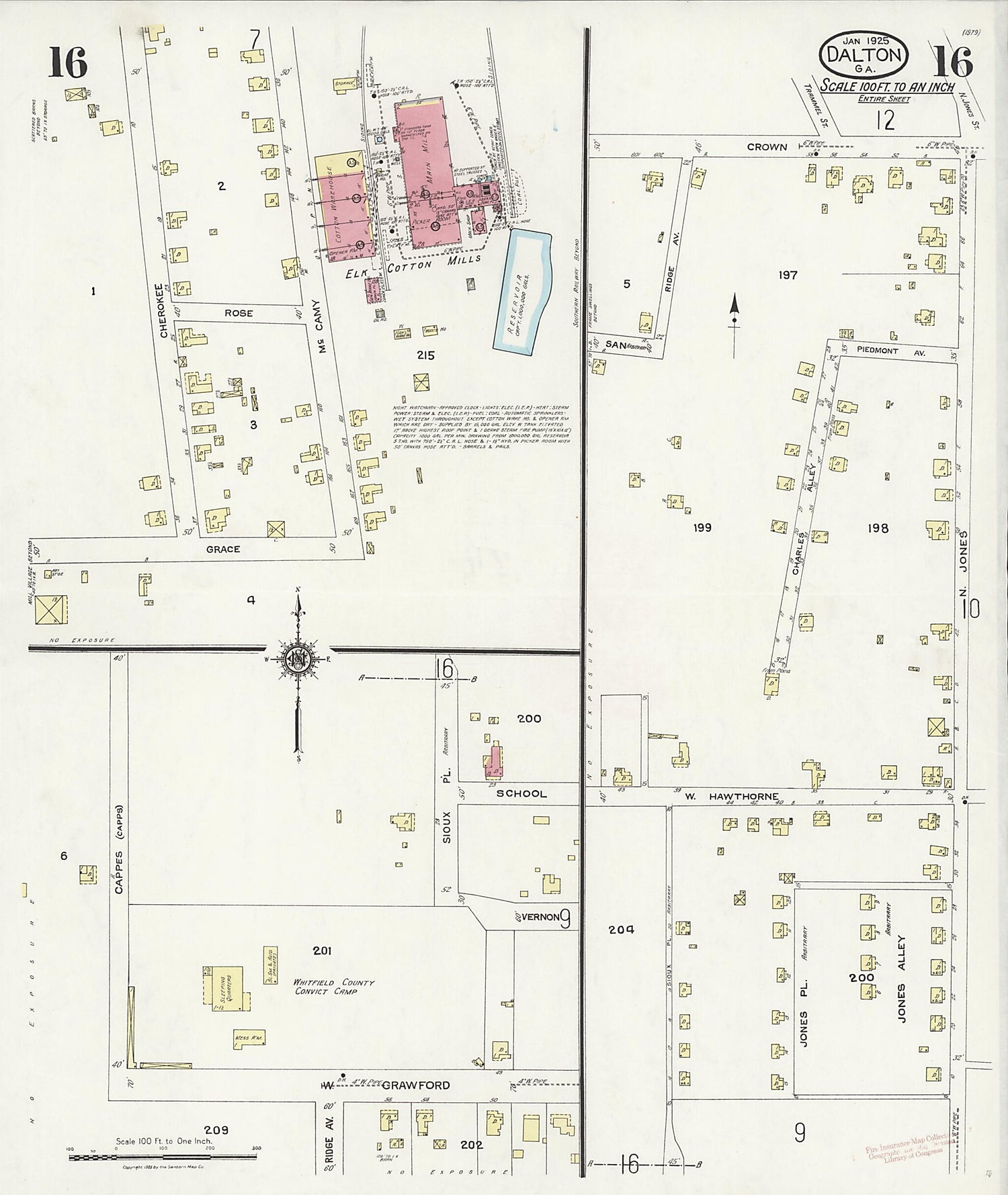 This old map of Dalton, Whitfield County, Georgia was created by Sanborn Map Company in 1925