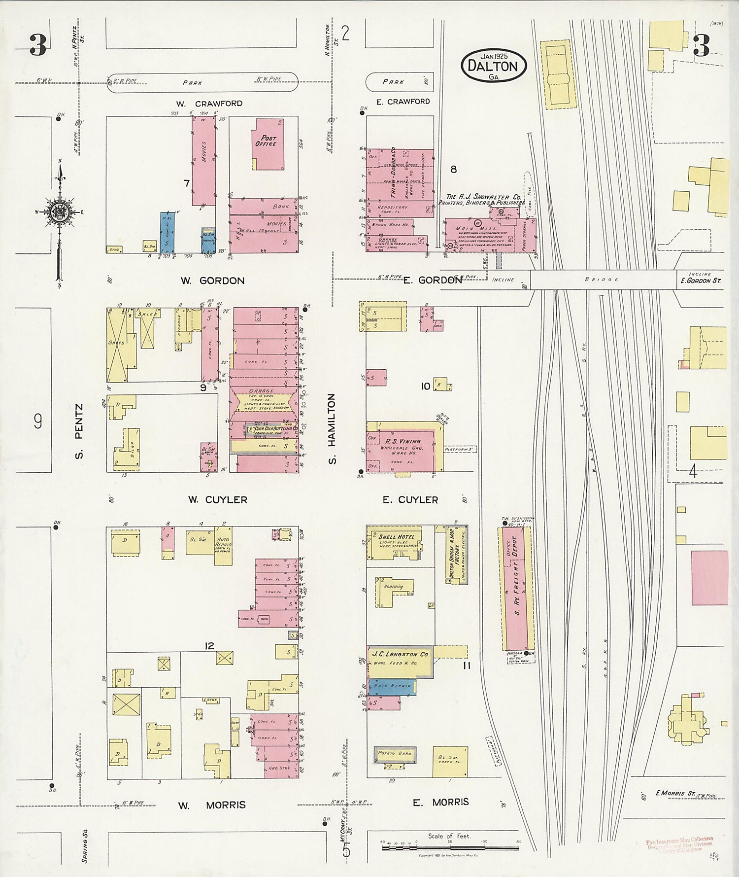 This old map of Dalton, Whitfield County, Georgia was created by Sanborn Map Company in 1925