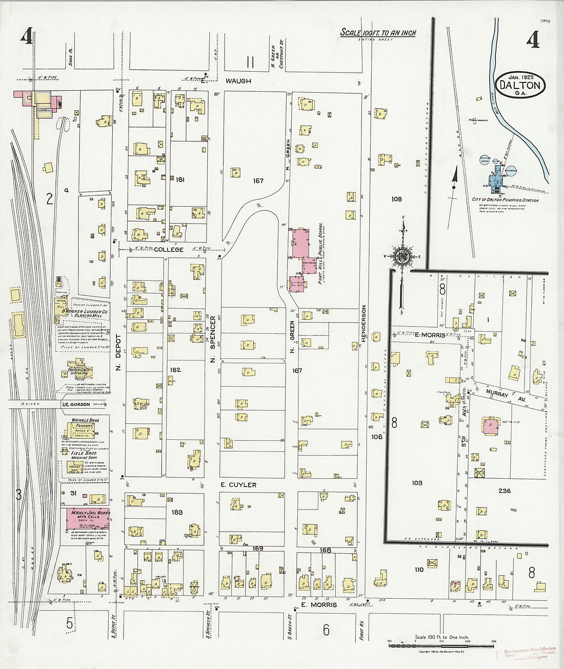 This old map of Dalton, Whitfield County, Georgia was created by Sanborn Map Company in 1925