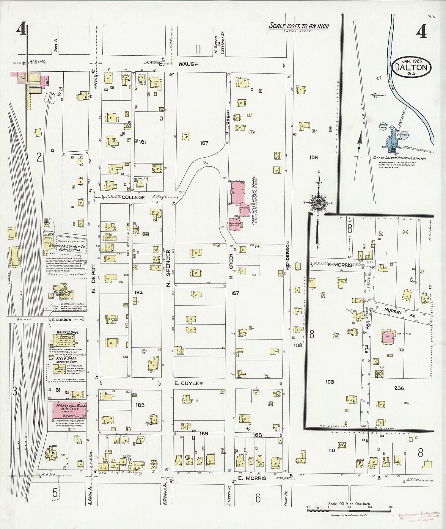 This old map of Dalton, Whitfield County, Georgia was created by Sanborn Map Company in 1925