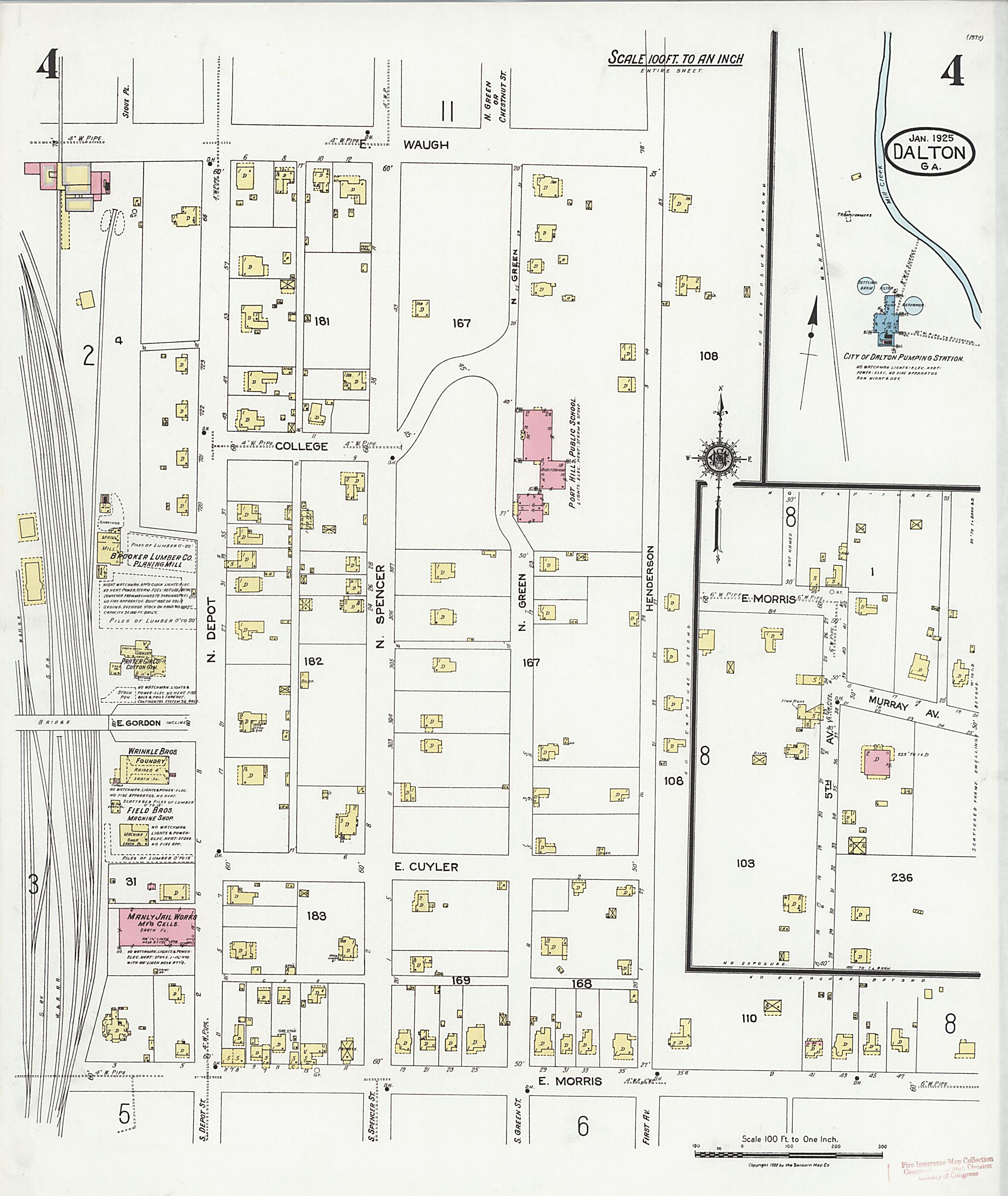 This old map of Dalton, Whitfield County, Georgia was created by Sanborn Map Company in 1925