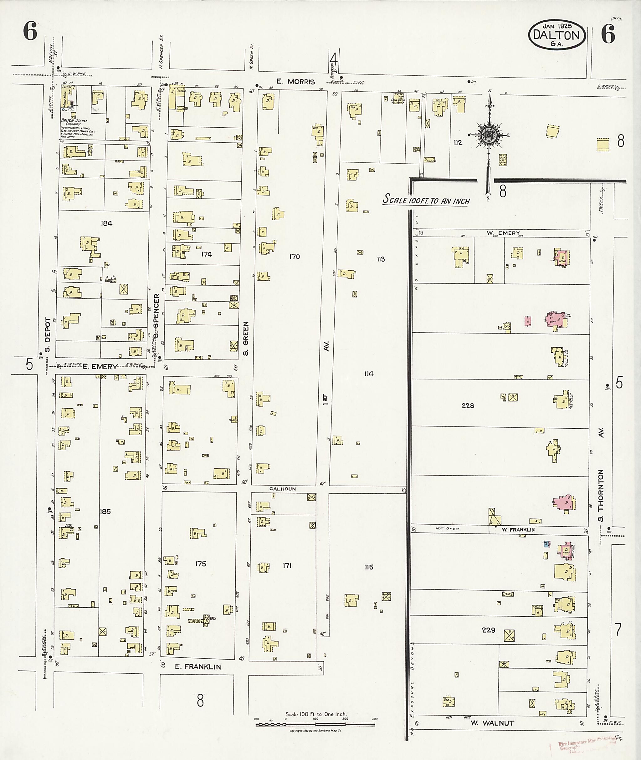 This old map of Dalton, Whitfield County, Georgia was created by Sanborn Map Company in 1925