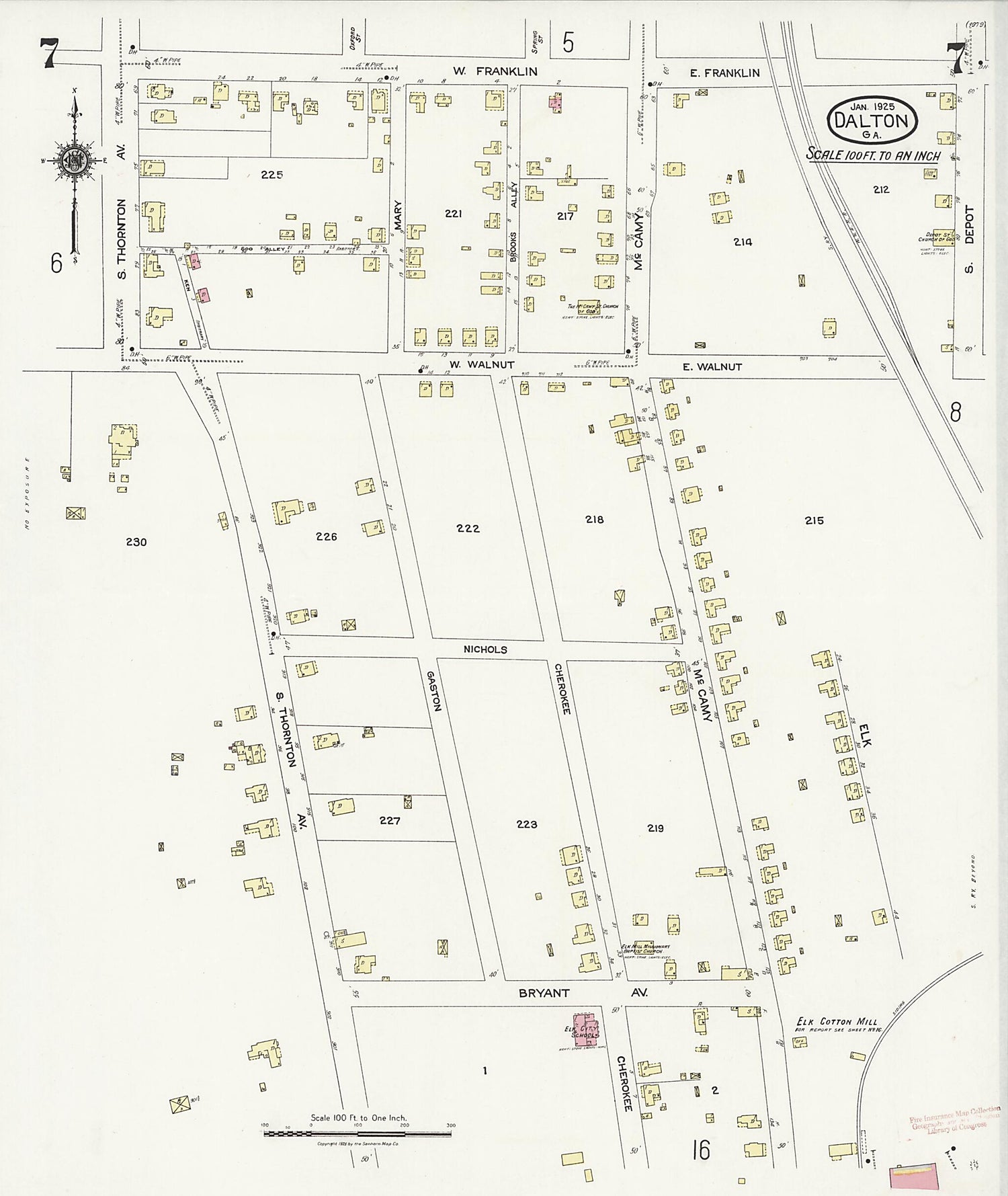 This old map of Dalton, Whitfield County, Georgia was created by Sanborn Map Company in 1925