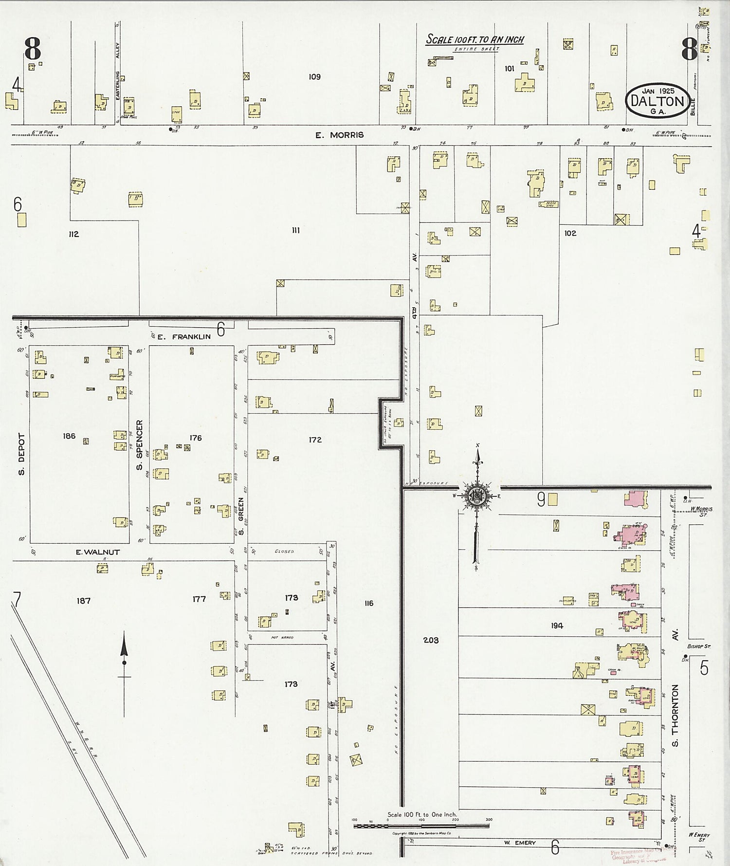 This old map of Dalton, Whitfield County, Georgia was created by Sanborn Map Company in 1925