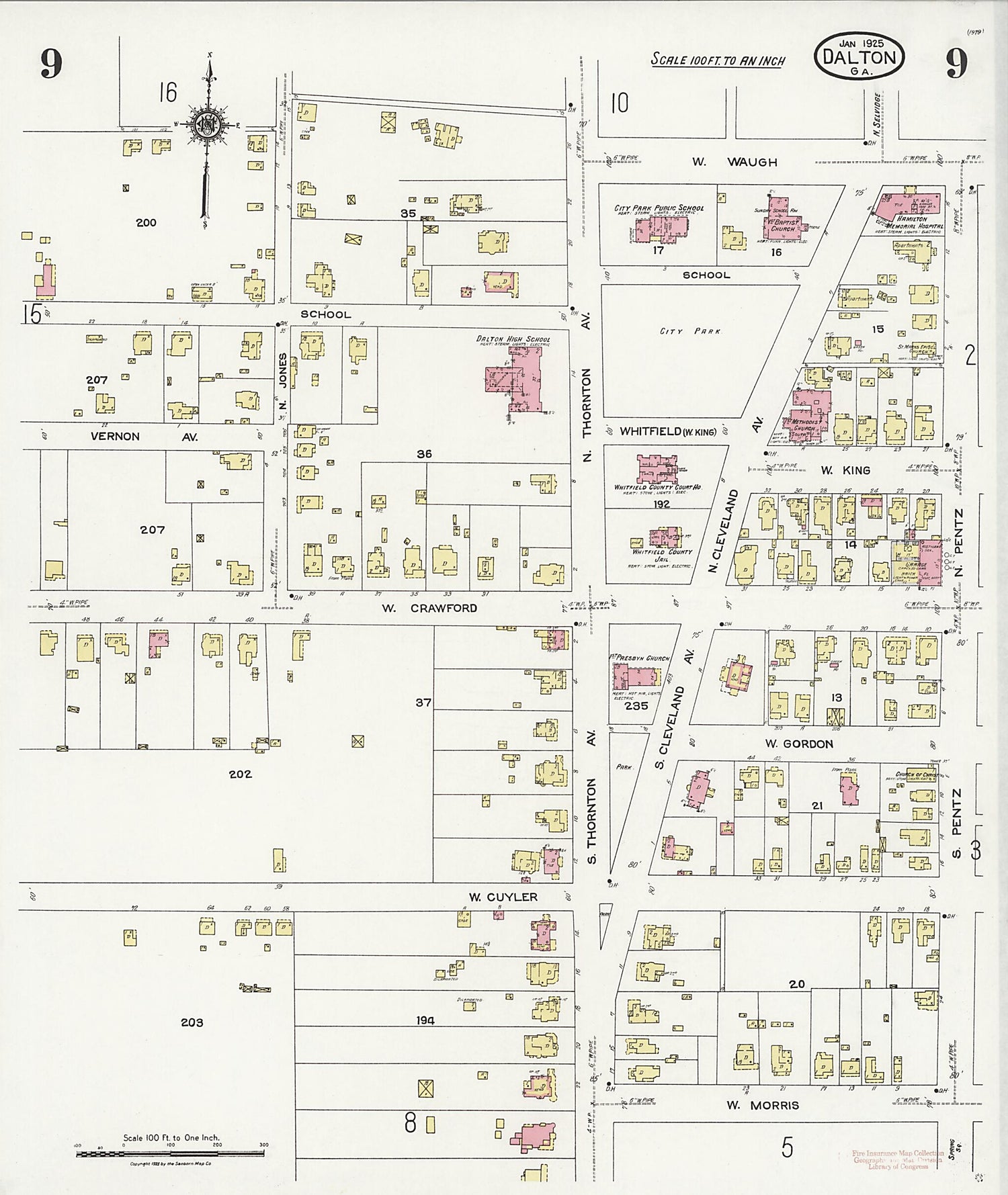 This old map of Dalton, Whitfield County, Georgia was created by Sanborn Map Company in 1925