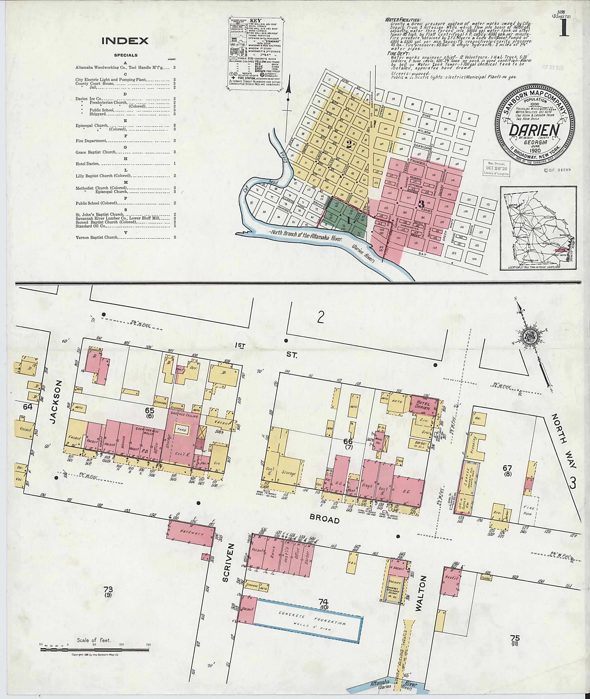 This old map of Darien, McIntosh County, Georgia was created by Sanborn Map Company in 1920