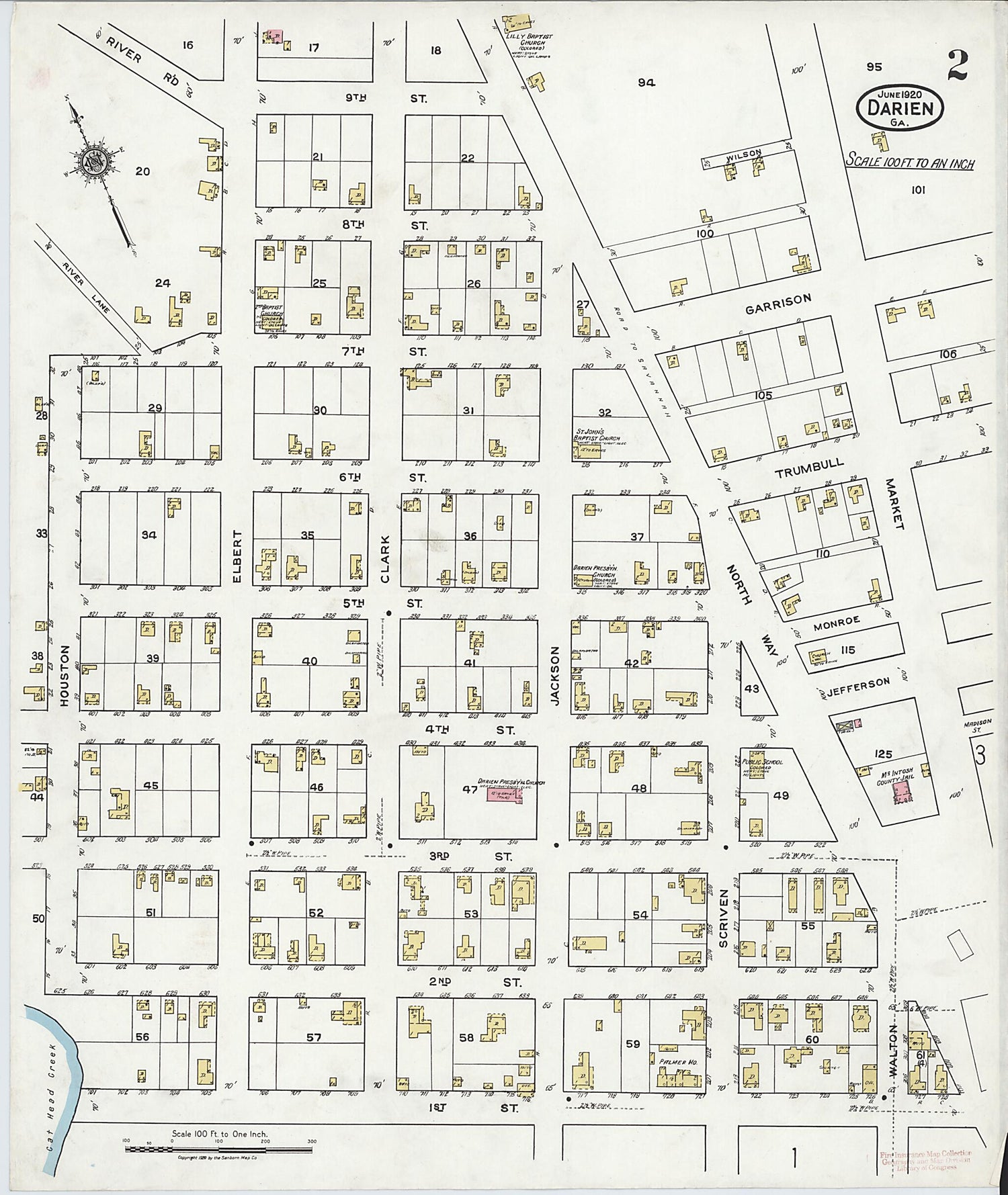 This old map of Darien, McIntosh County, Georgia was created by Sanborn Map Company in 1920