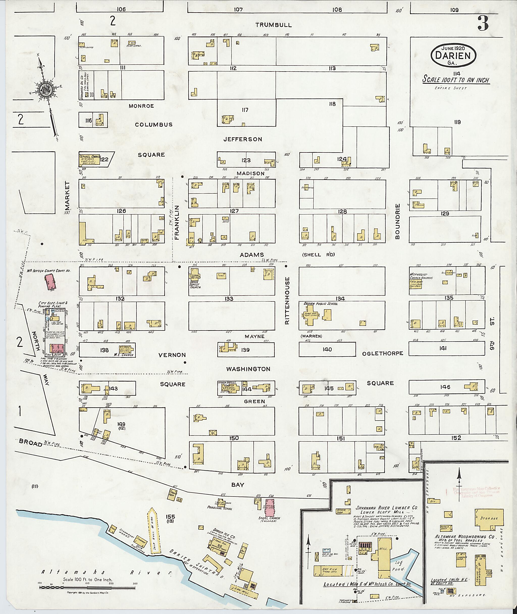 This old map of Darien, McIntosh County, Georgia was created by Sanborn Map Company in 1920