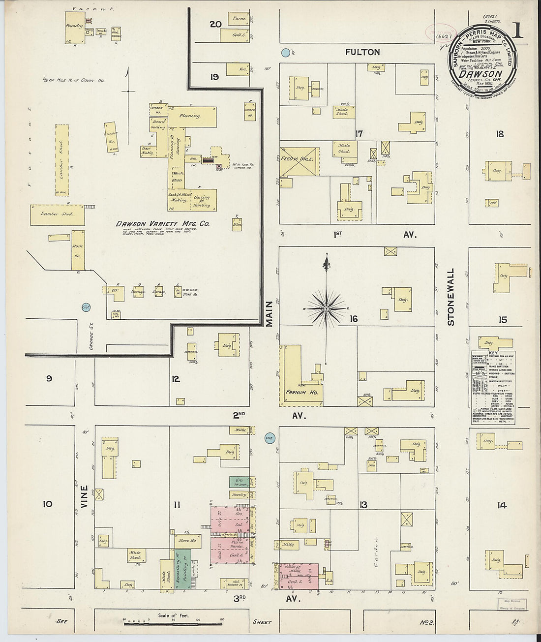 This old map of Dawson, Terrell County, Georgia was created by Sanborn Map Company in 1890