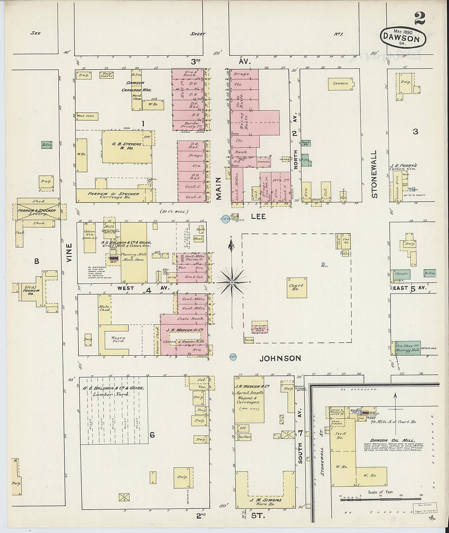 This old map of Dawson, Terrell County, Georgia was created by Sanborn Map Company in 1890